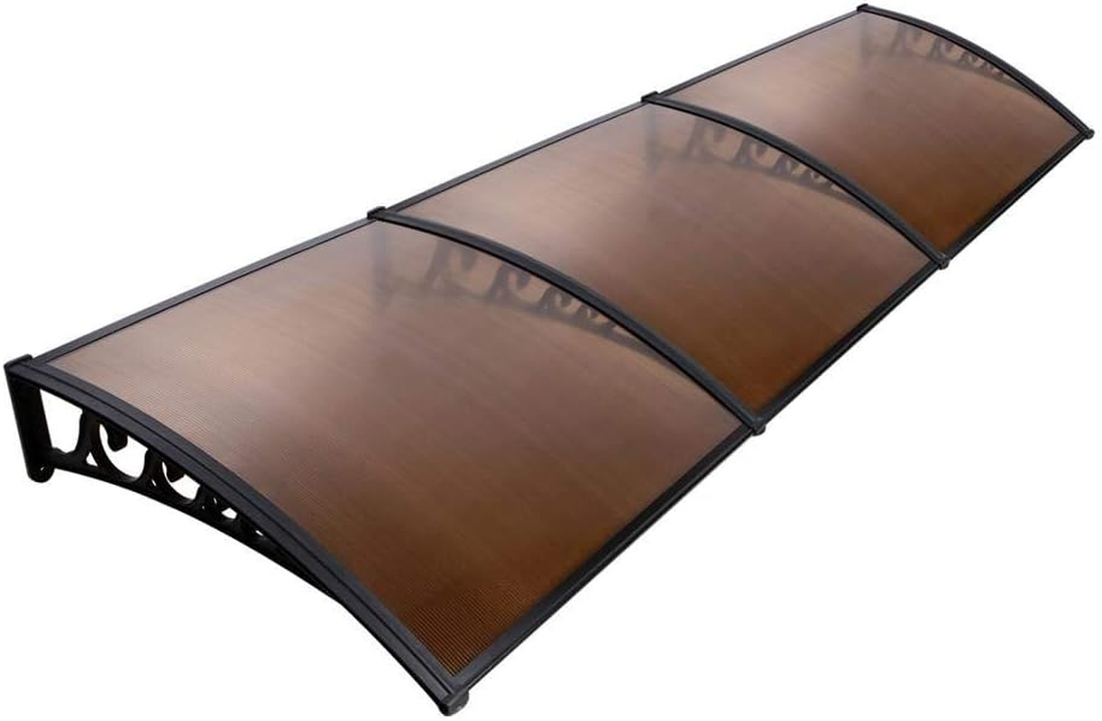 Instahut Window Awning Brown PC Panel with Black Bracket Outdoor Door Canopy Sun Shade Shelter, Patio Terrace Garden Baconly Porch Shield Rain Snow Eaves Cover Protector, 1Mx1.2M DIY