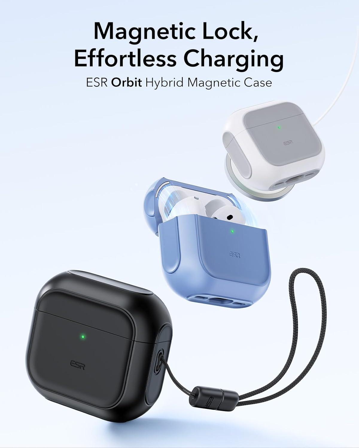 ESR for Airpods 4 Case, Compatible with Airpods 4Th Generation Case (2024) (USB-C), Compatible with Magsafe, Drop Protection Cover with Lanyard, Magnetic Lid Lock, Orbit Hybrid Case, Black