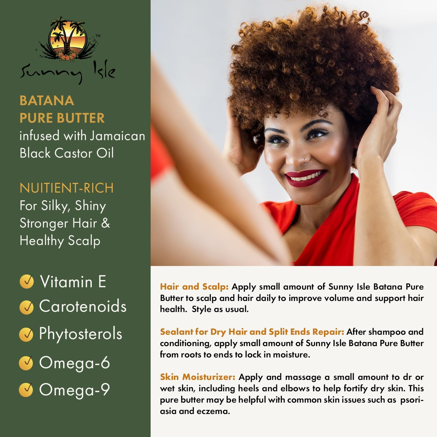 Sunny Isle Anti-Thinning Batana Pure Butter 2Oz | Infused with Jamaican Black Castor Oil | Double Growth Formula image number 3