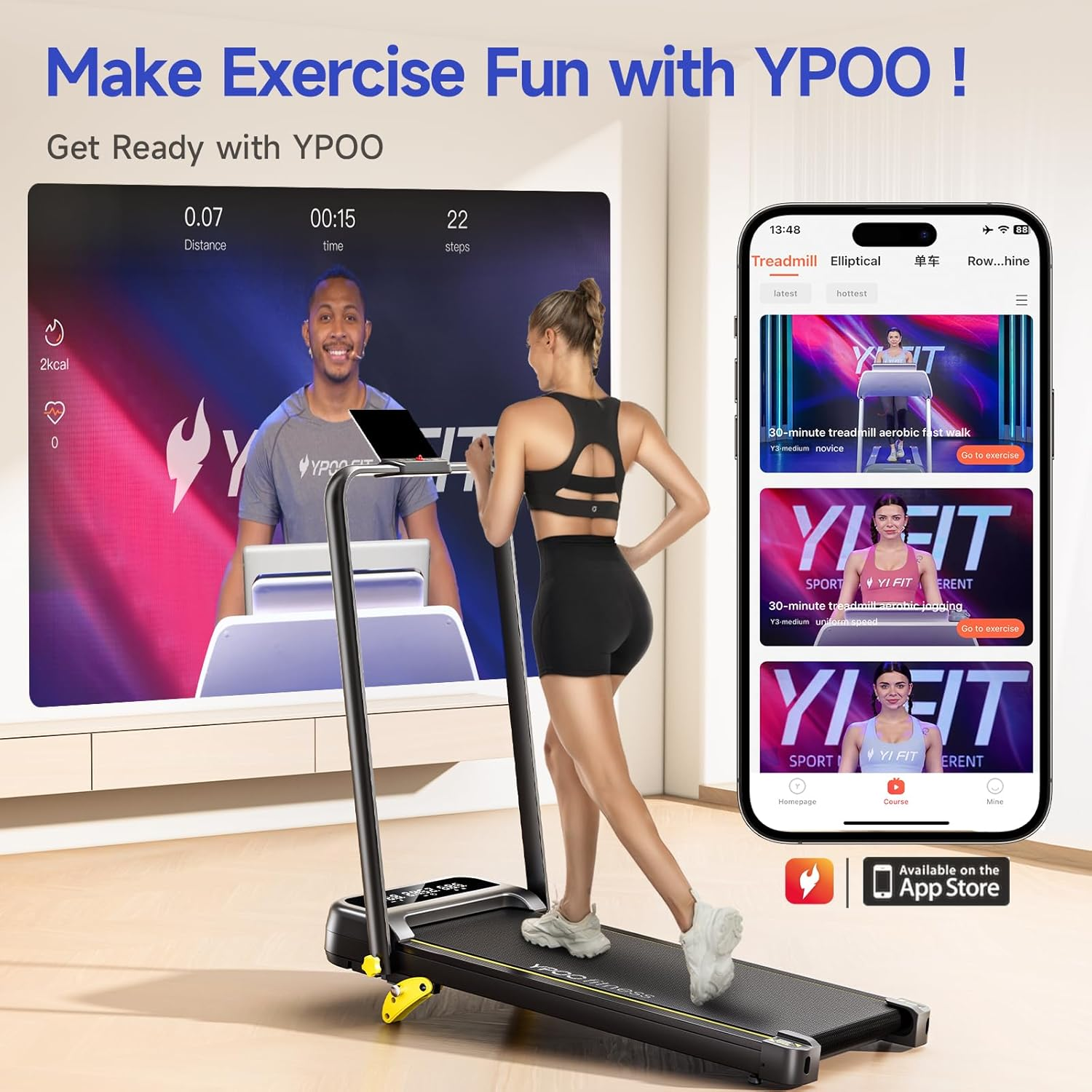 YPOO Walking Pad Treadmill, Incline Walking Pad with Handle, Foldable Treadmills for Home & Office, Compact under Desk Running Machine for Workout Exercise Quiet image number 3
