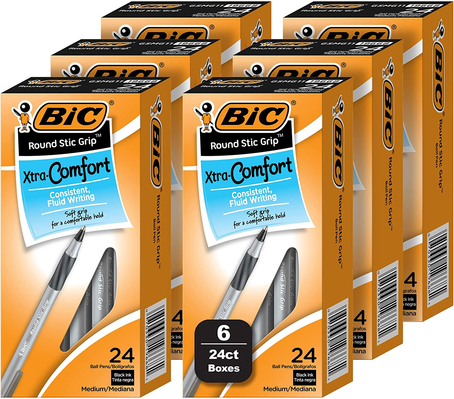 BIC round Stic Xtra Comfort Blue Ballpoint Pens, Medium Point (1.2Mm), 144-Count Pack of Bulk Pens, No. 1 Selling Ballpoint Pens
