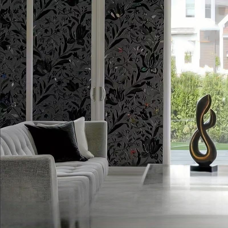 Total Blackout Tulip Frosted Window Privacy Film, Static Cling 100% UV Blocking Window Tint, Non-Adhesive Heat Control Black Out Window Covers for Home Bathroom Door Glass Decoration (Tulip, 90X200) image number 6