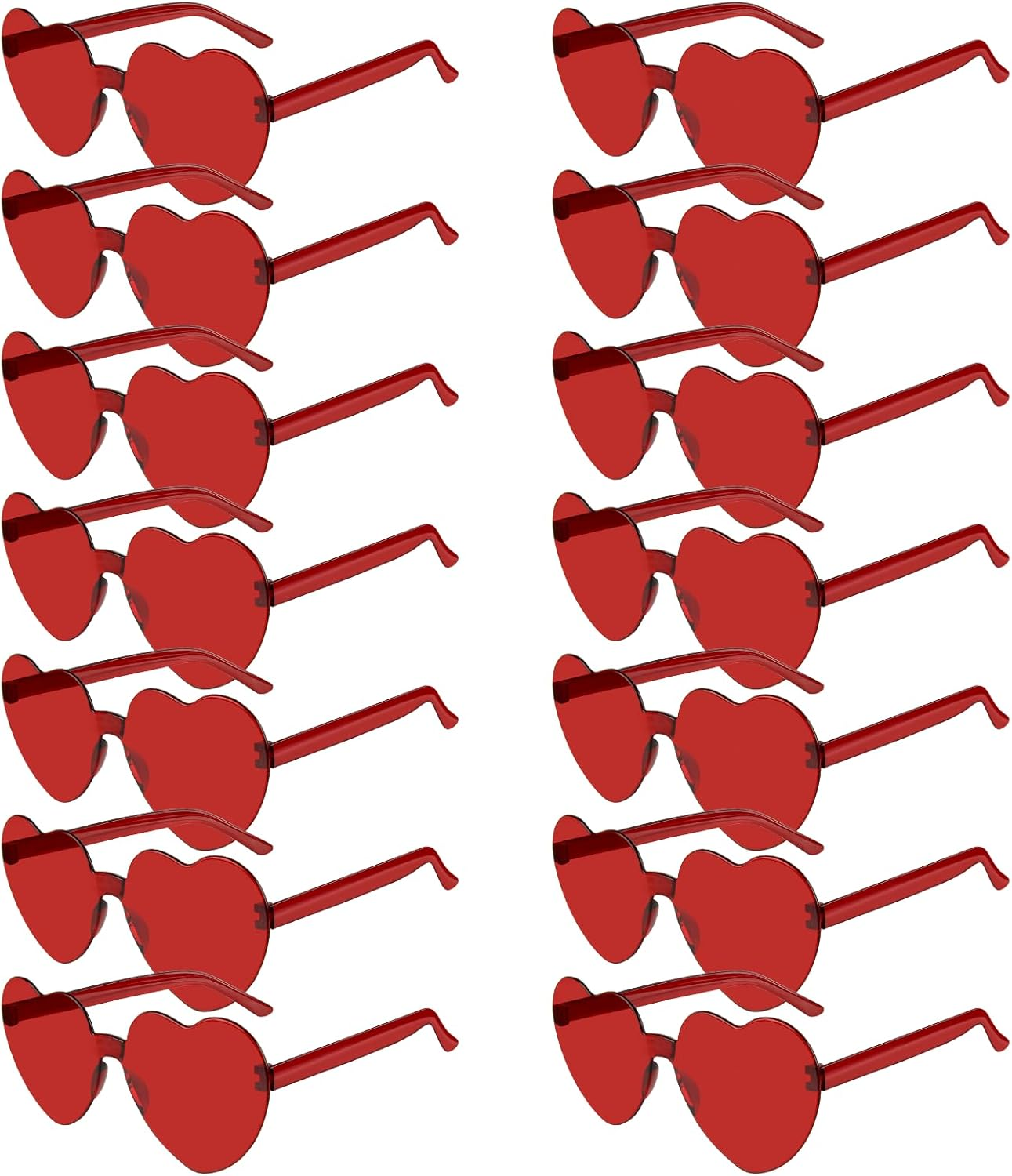 BOUBONI 14 Pack Heart Shaped Sunglasses for Women Rimless Heart Glasses Bulk Mardi Gras Candy Color Sunglasses for Party