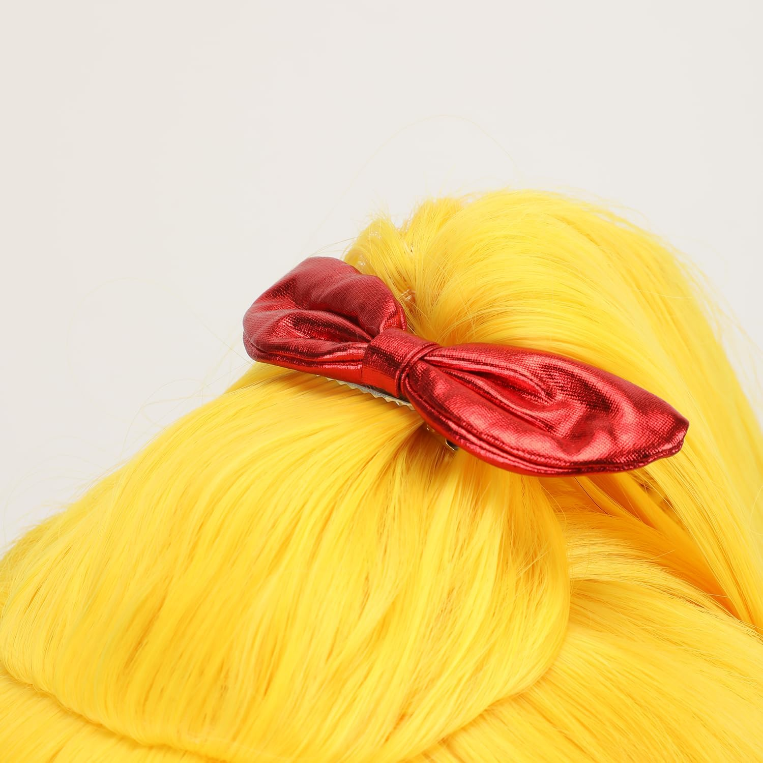 Yellow Short Women'S Wig with Ponytail Halloween Carnival Cosplay Anime Hair with Red Bow Hairpin image number 3