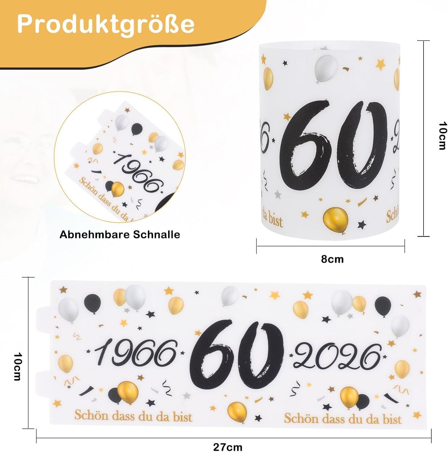 12 Lantern Table Decoration 60Th Birthday, Seutgjie 60Th Birthday Diamond Wedding Anniversary Decoration Man Woman 1966-2026 Black Gold for Tea Lights or Candles image number 2