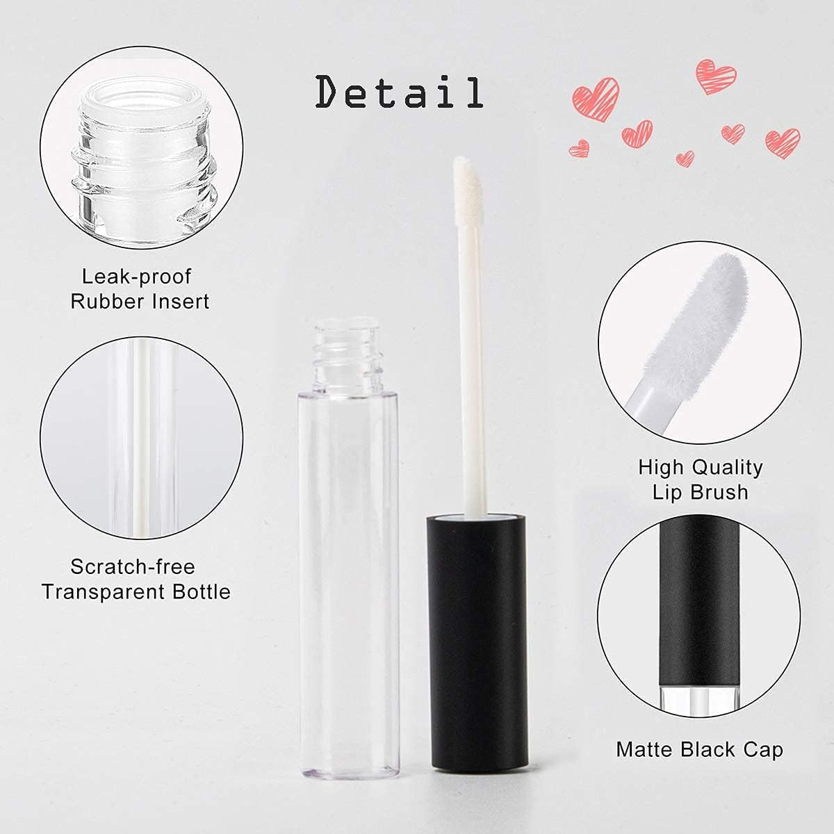 10 Pcs 10Ml DIY Clear Refillable Empty Lip Gloss Tubes Lip Balm Lipstick Tube Black Cap with Rubber Inserts and Transfer Funnel Tube for DIY Lipstick Makeup image number 3