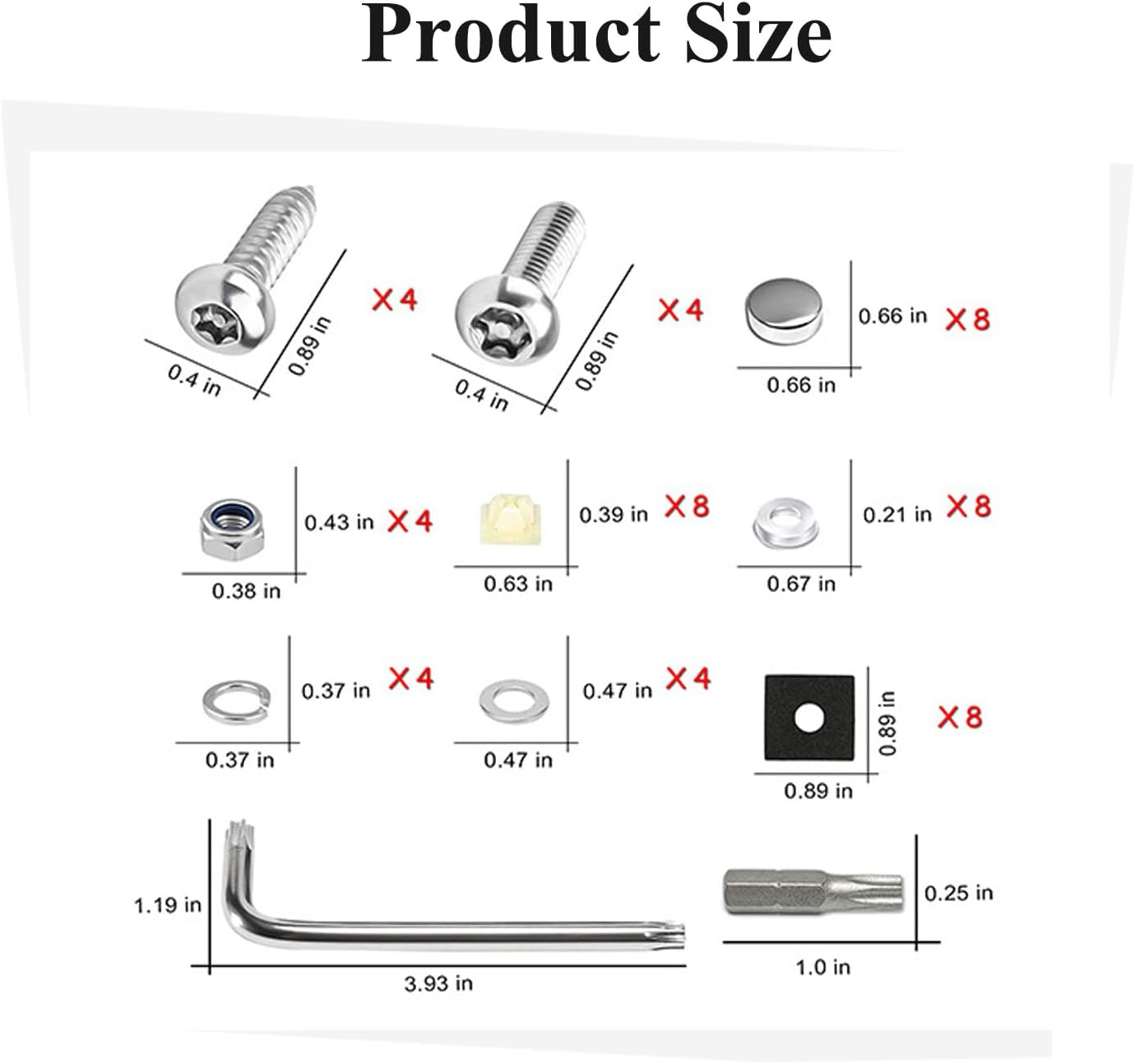 Anti Theft License Plate Screws, Stainless Steel Bolt Fasteners Kits for Car Tag Frame Holder, Tamper Resistant Mounting Hardware, Security Fastener Hardware and Black Caps (Black) image number 5