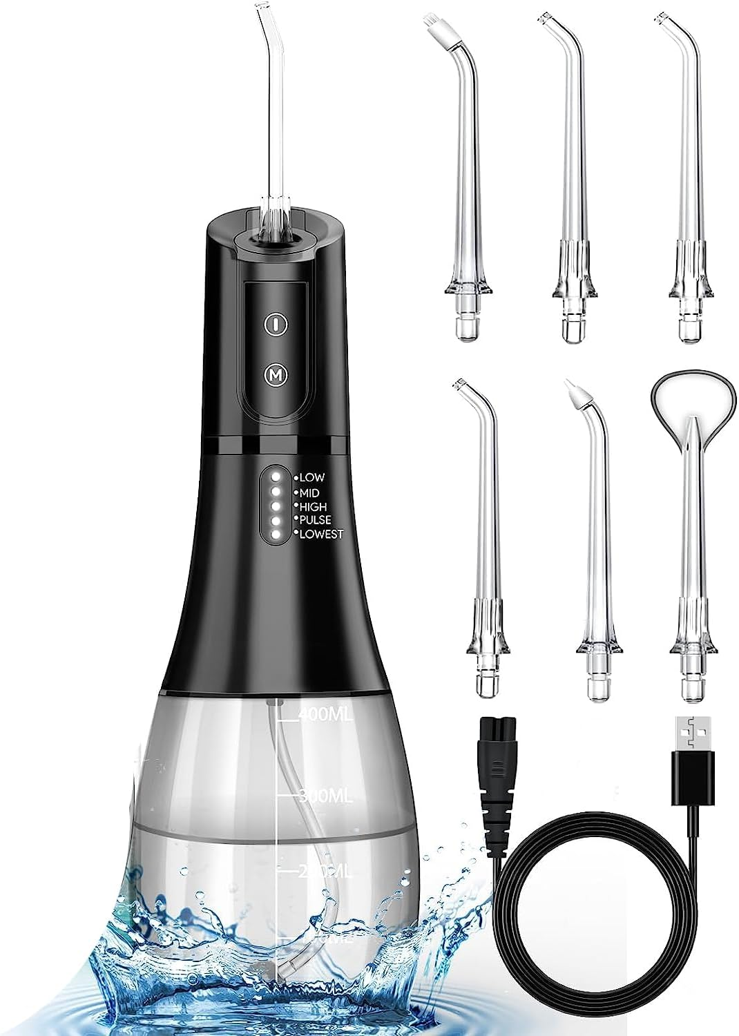 Water Flosser for Teeth Cordless,Yvxun 360&deg;Rotation Oral Irrigator with 5 Modes & 6 Jet Tips Water Teeth Cleaner, IPX7 Waterproof, 400ML Large Capacity,Usb Rechargeable for Travel image number 2