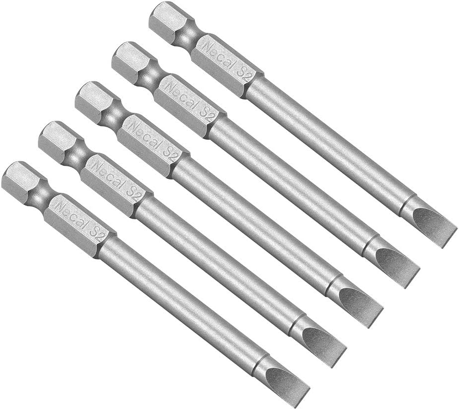 Uxcell 5 Pcs 3Mm Slotted Tip Magnetic Flat Head Screwdriver Bits, 1/4 Inch Hex Shank 3-Inch Length S2 Power Tool image number 1