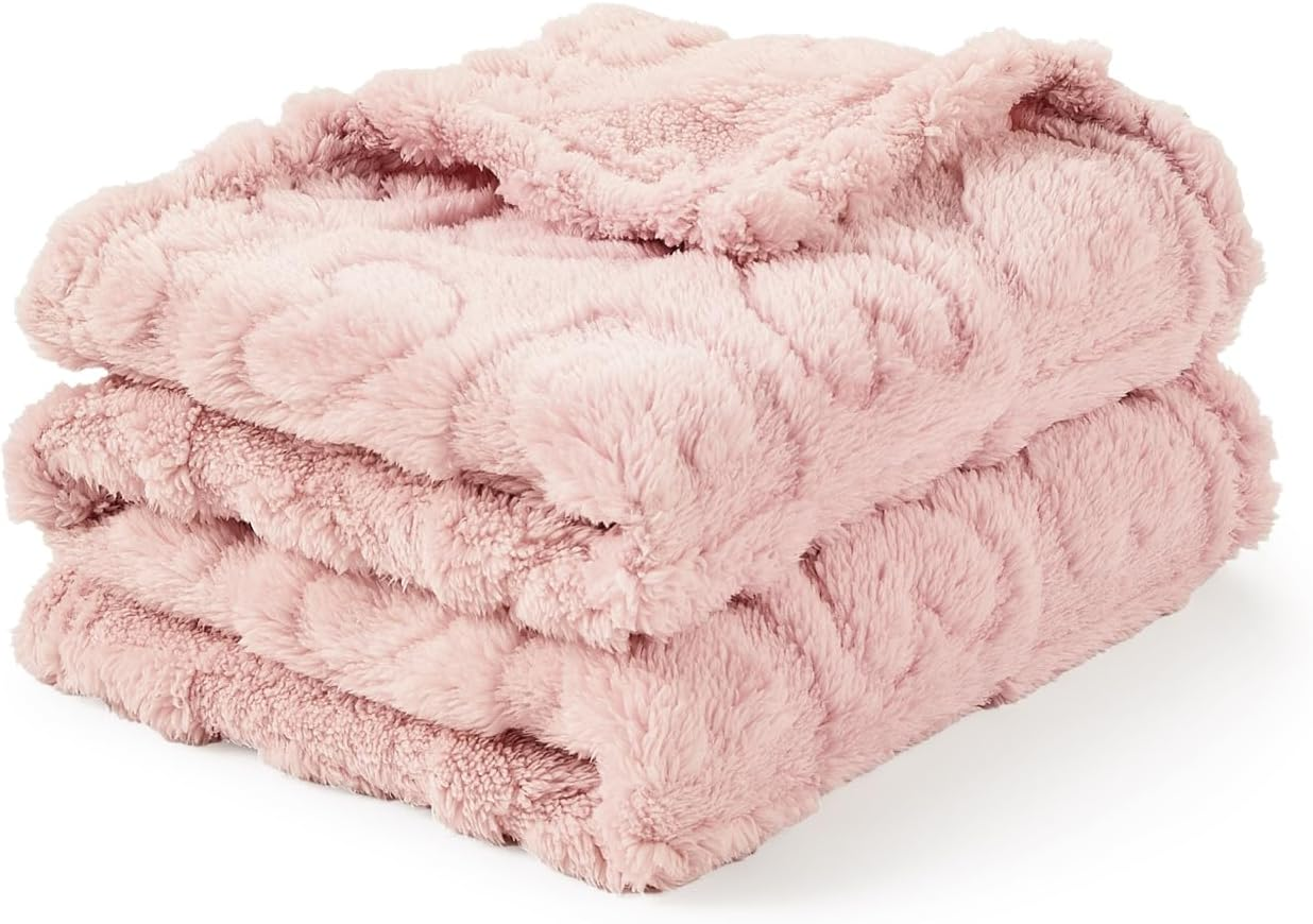 CREVENT 76X102CM Cozy Soft Warm Sherpa Baby Blanketfor Girls Boys, Newborn Essentials for Infant, Babyshower - Pink Heart
