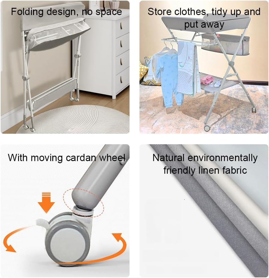 Portable Diaper Changing Table, Foldable Changing Table with Wheels 3-Level Adjustable Height Multifunctional Foldable Bathing Bed Diaper Changing Massage Table W/Storage image number 3