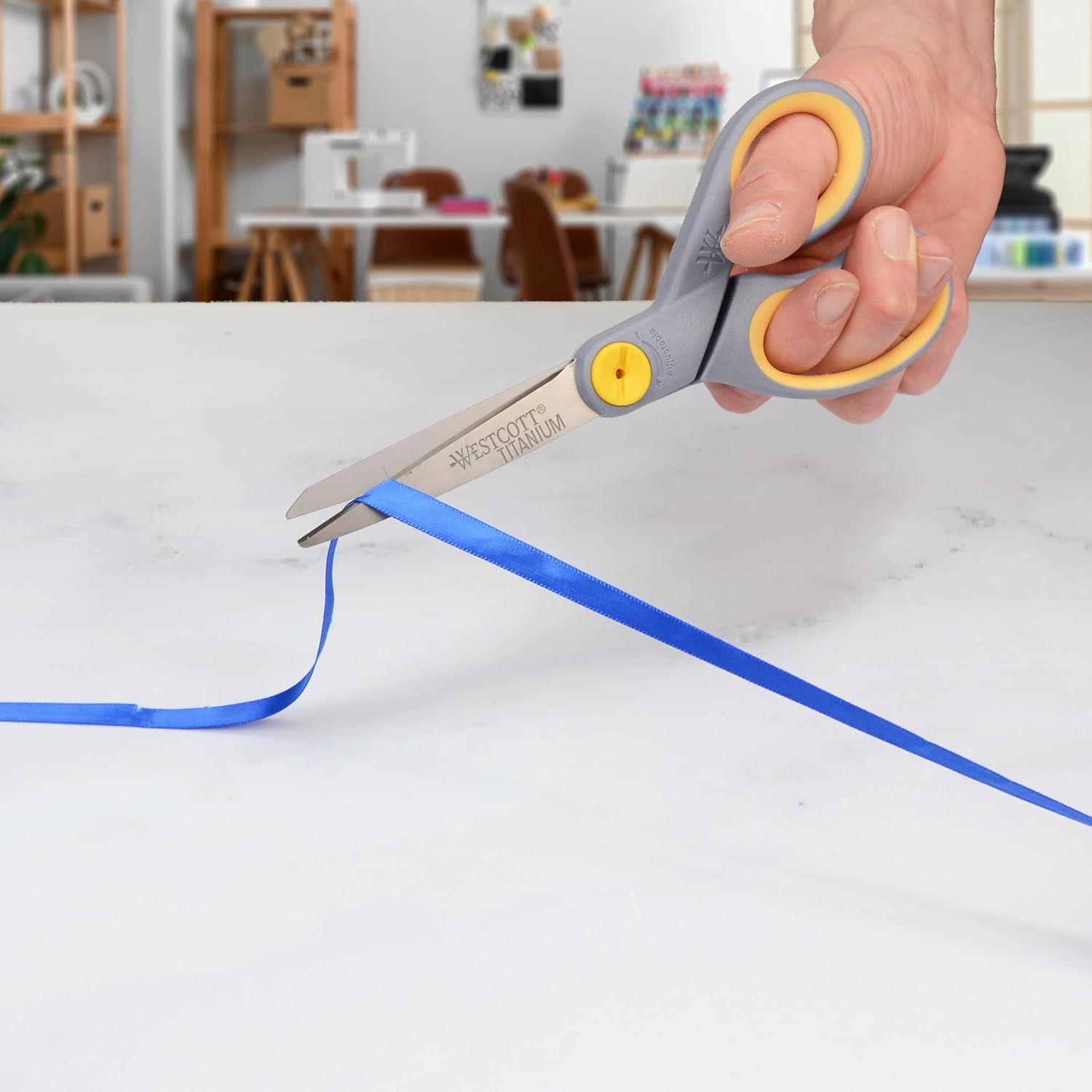 Westcott 8" Straight Titanium Bonded Scissors, Grey/Yellow, 2 Pack image number 6