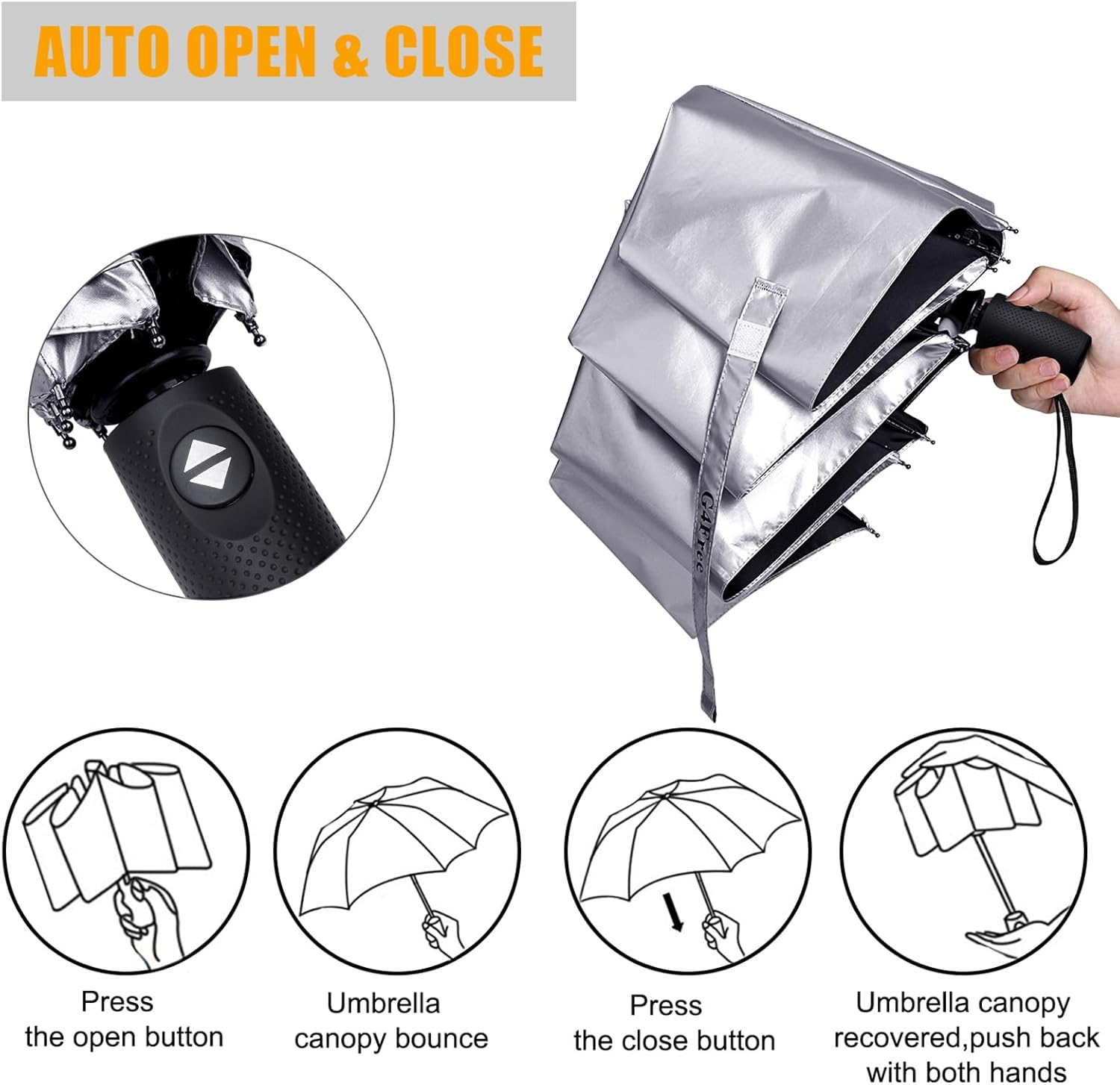 G4Free UPF 50+ UV Protection Travel Umbrella 42/46 Inch Windproof Silver Coating Sun Blocking Umbrella image number 2