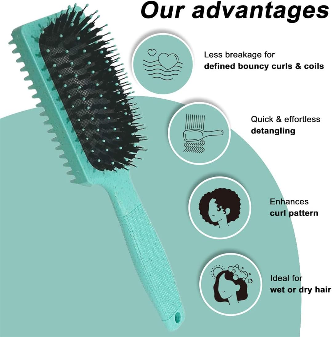JAWUZ Curling Brush, Curl Brush, Organic Hair Brush without Pulling, Wild Boar Bristles Brush (Green) image number 2