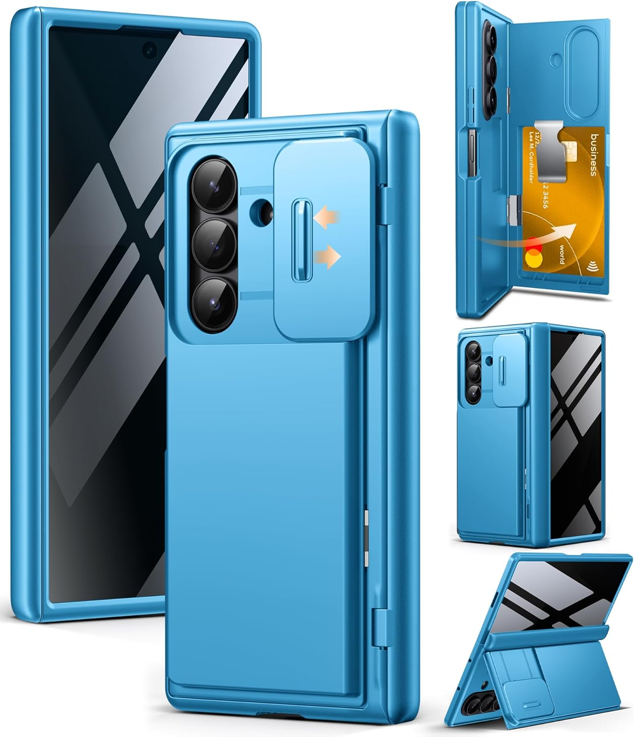 TONGATE Wallet for Z Fold 7 Case with Privacy Screen Protector, [4-Card Holder][Anti Spy] Built-In Large Stand & Slide Camera Cover Z7 Shockproof Phone Case for Samsung Galaxy Z Fold 7 2025 8", Blue