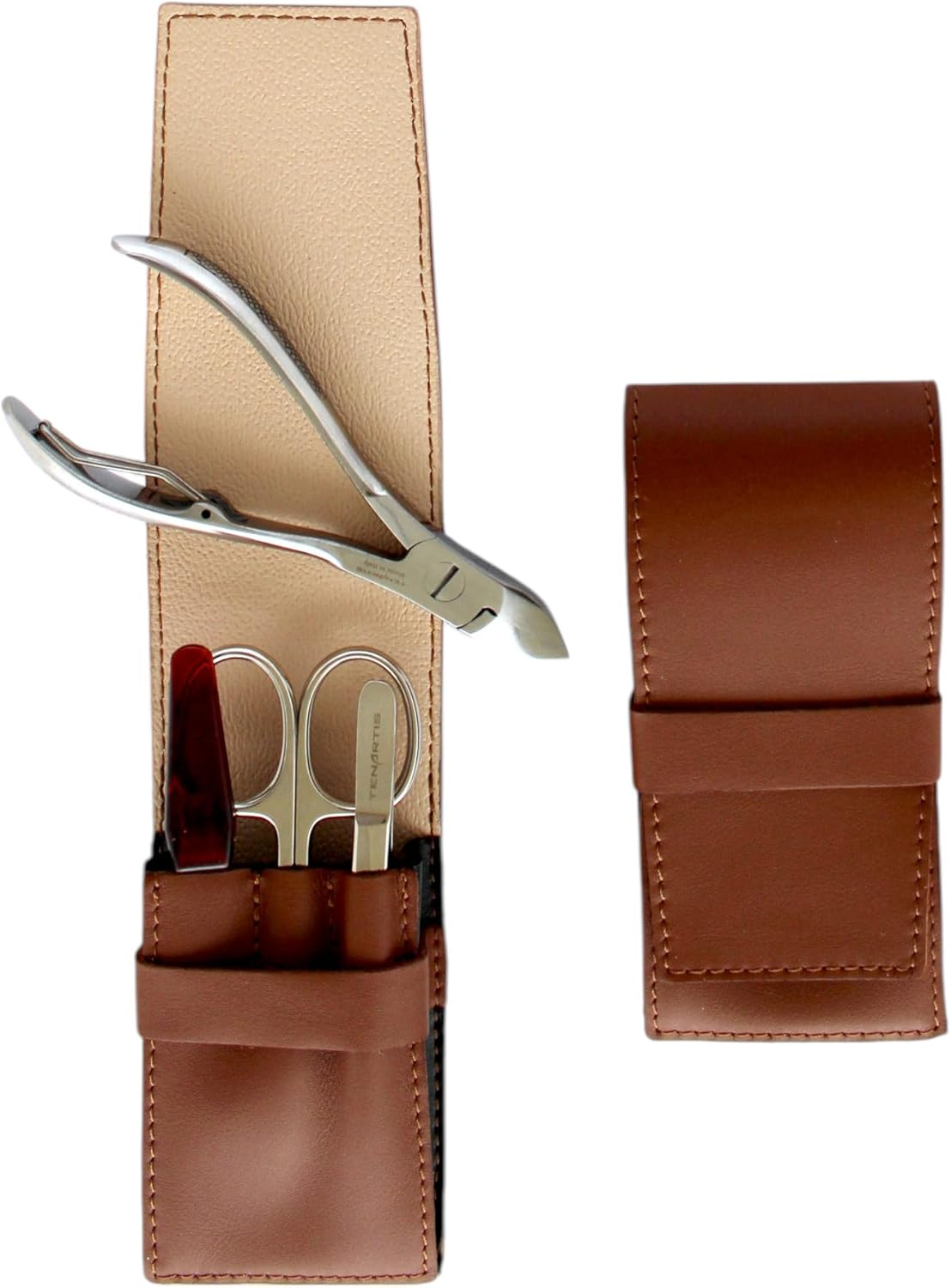 Tenartis 369 4-Piece Manicure and Pedicure Case for Men Made in Italy Genuine Leather Brown