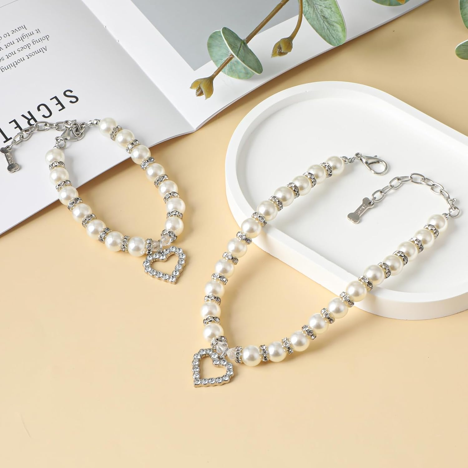 Amaxiu Pearl Collar for Cats and Small Dogs, Adjustable Bling Rhinestone Collars for Small Dogs Cats Girls Cats Sband Jewellery for Female Cats Puppies Dogs Accessories image number 5