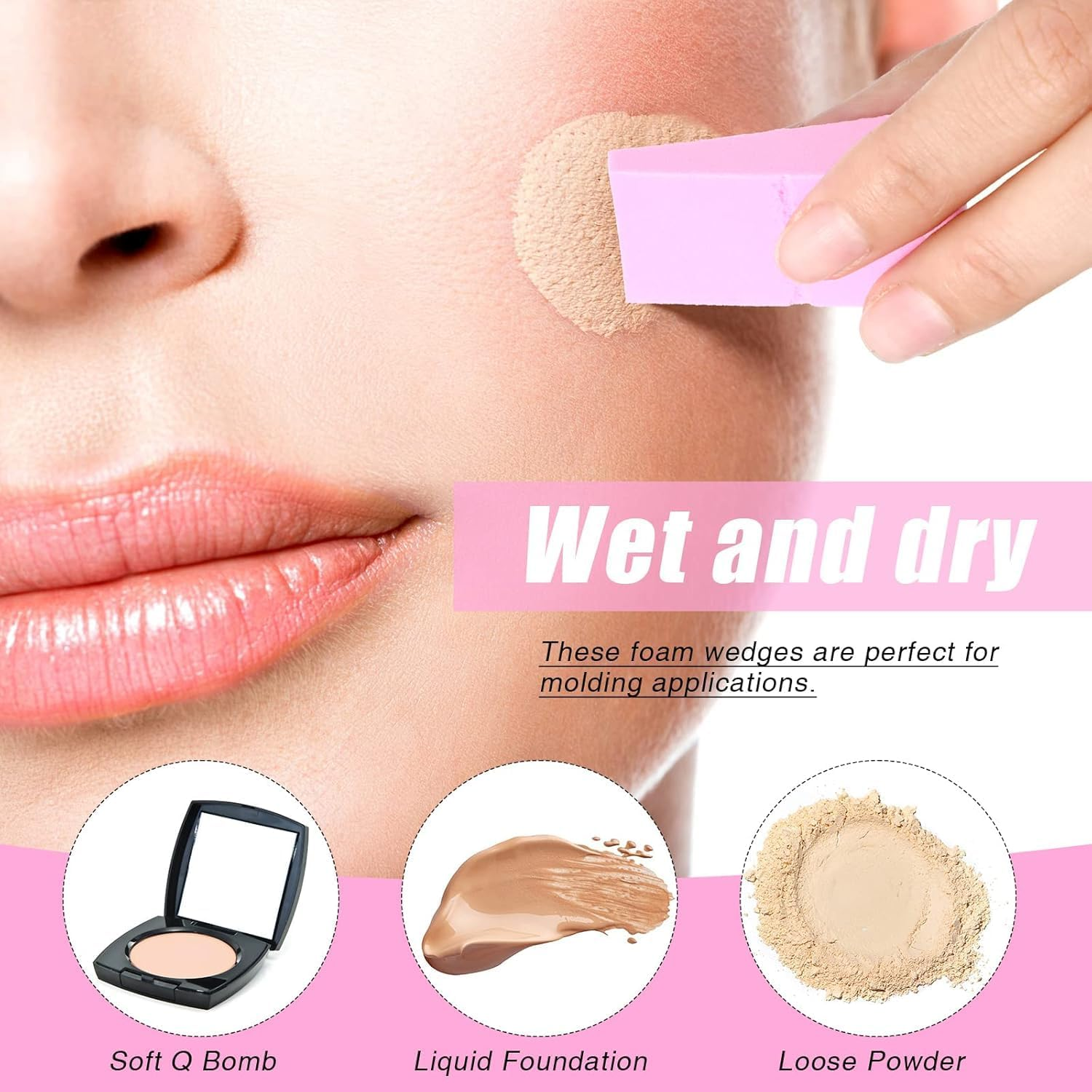 Flyanzebi Triangle Shape Make up Wedge Sponges, 48Pcs, Multicolor, Triangular, Sponge, Wet/Dry Use, Blending Makeup, Applying Foundation/Concealer image number 2