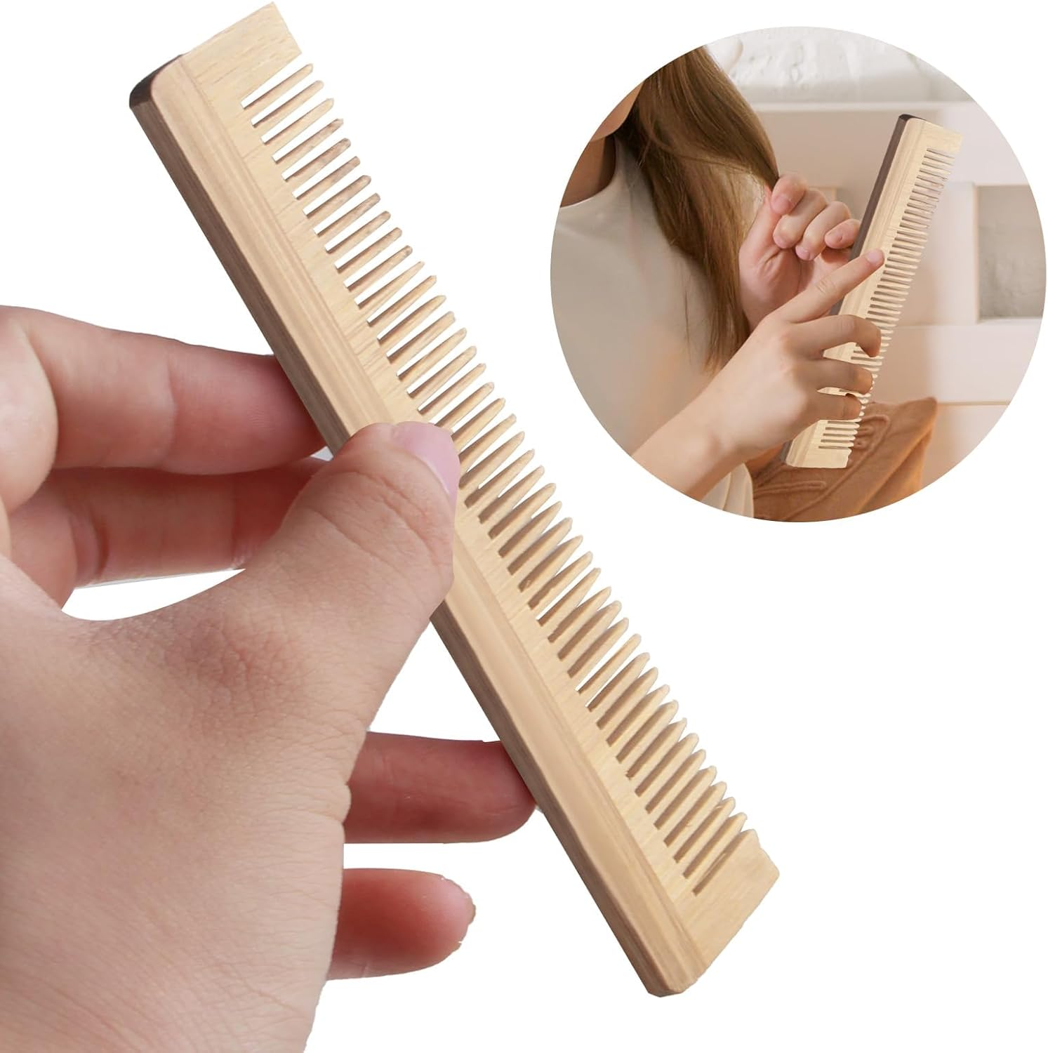 SMCEHEYA 5Pcs Wooden Comb, Fine Tooth Comb Large, Hair Comb for Men and Women, Bamboo Comb 100% Natural, Detangler Comb No Handle, Handmade Combs Anti-Static, Suitable to All Hair Type/Beard/Mustache