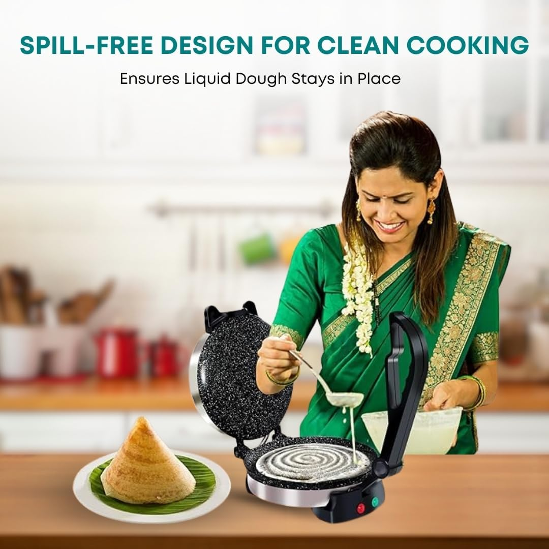 Libra Roti Maker Machine - Electric Tortilla Press with Non-Stick 215 Mm Plates and Durable Handle, Auto Temperature Control Chapati Maker Machine with Indicator Lights with 220 VAC Type I Plug image number 6