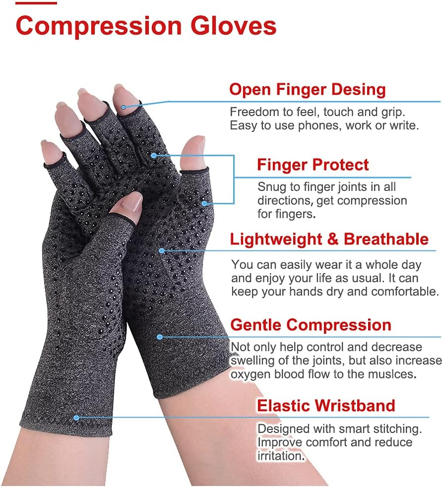 Donfri 2 Pairs Arthritis Gloves Fingerless Gloves Non Slip Compression Gloves for Rheumatoid & Osteoarthritis Hand Gloves Provide Arthritic Joint Pain Symptom Relief Men & Women M image number 6