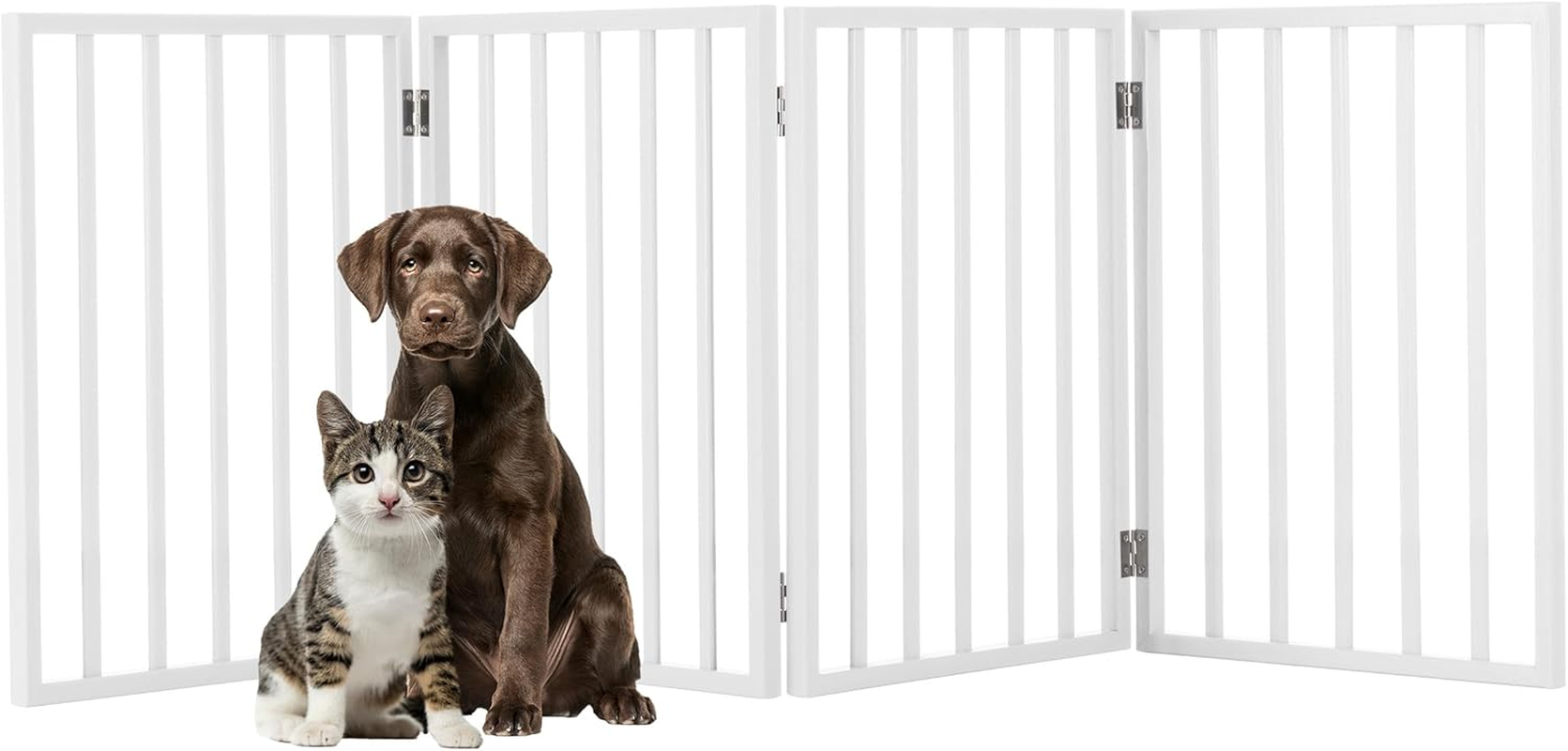 Indoor Pet Gate - 4-Panel Folding Dog Gate for Stairs or Doorways - 73X24-Inch Freestanding Pet Fence for Cats and Dogs by PETMAKER (White) image number 4