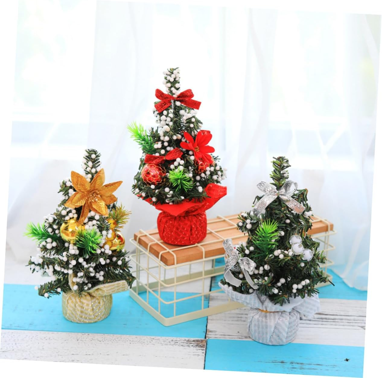 Ciieeo 2Pcs Fabric Stand Mini Christmas Tree Christmas Tree Bow Design Desktop Decor for Party for Home image number 5