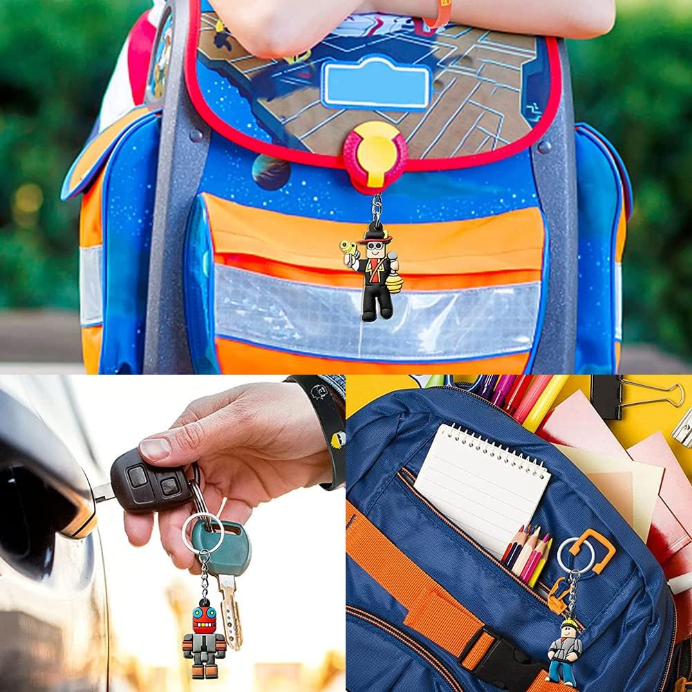 Key Ring Toy, Keyring Set, Roblx Coloured Silicone Bracelets (12), Key Ring (6), Gift Bags (10), Party Accessories for Children'S Birthday, Game, Theme Party image number 1