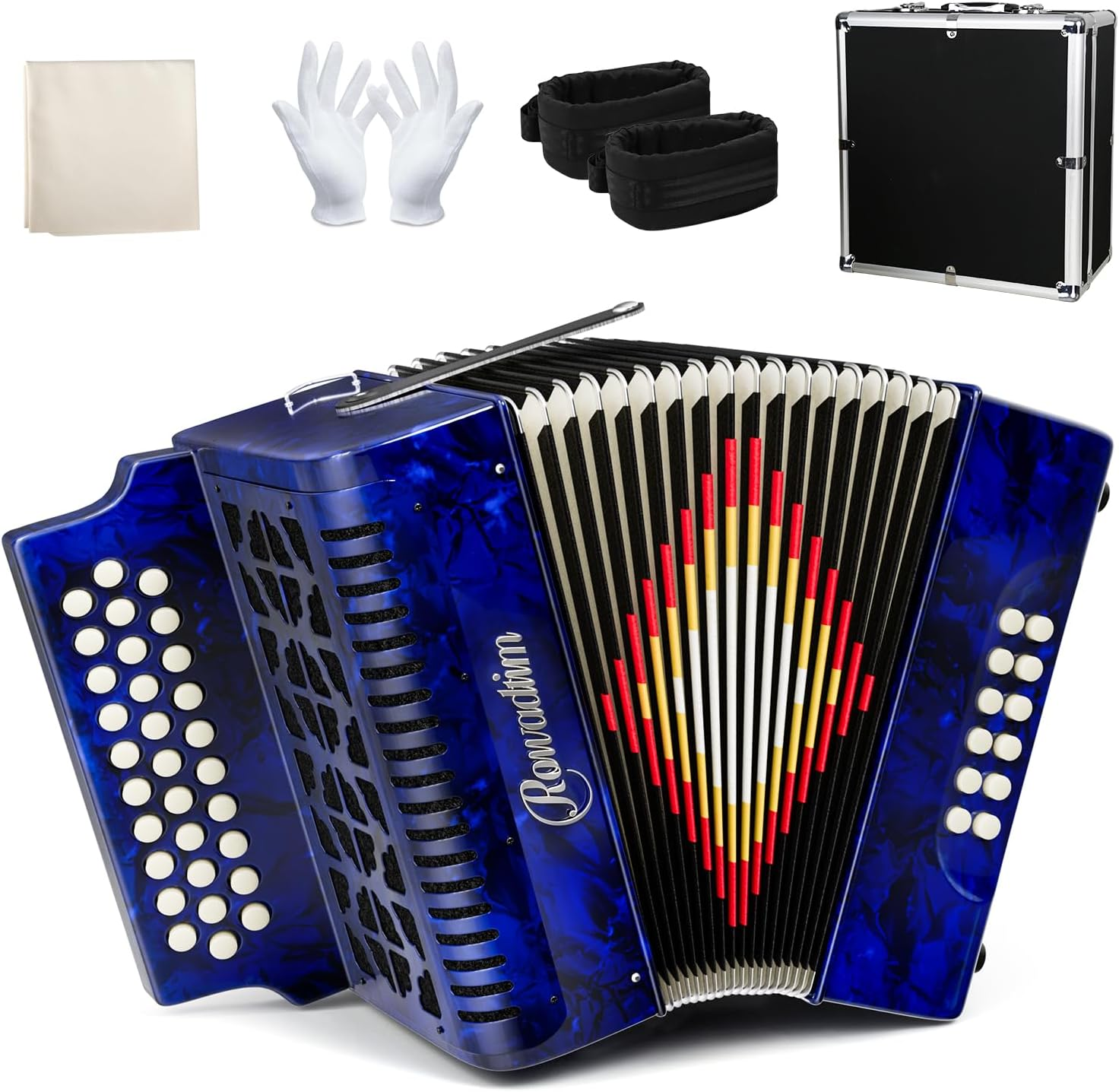 Accordion - 31 Keys, 12 Bass Professional Diatonic, Premium Portable Button Accordion for Adults & Beginners with Thick Protective Case (Black)