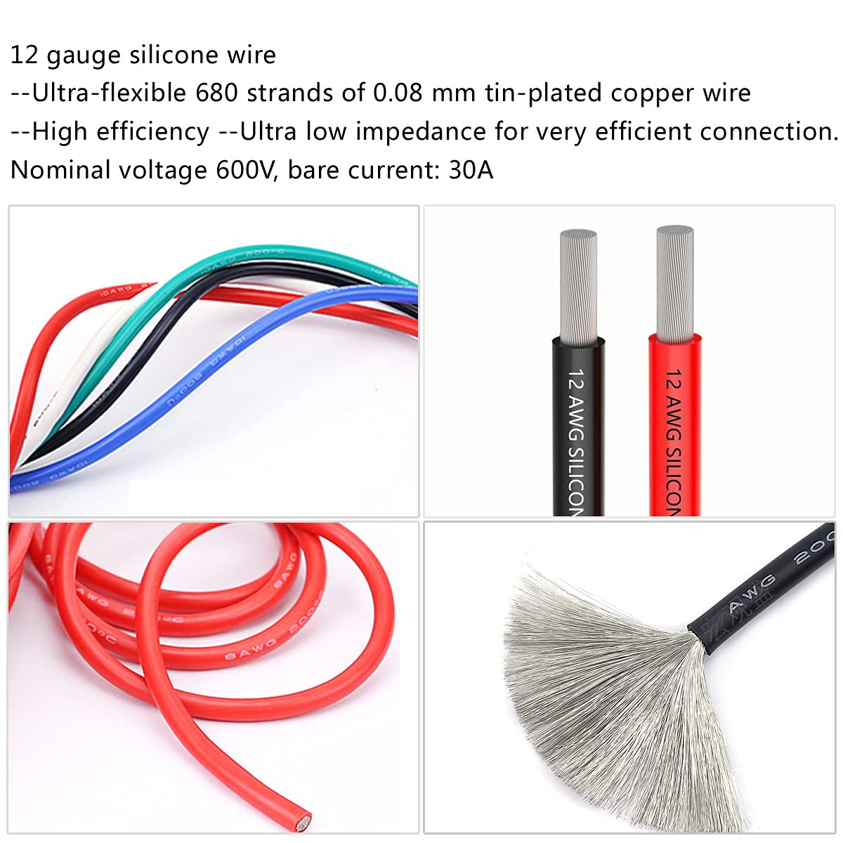 12Awg Gauge Wire Power Wiring Silicon Cable Wire Kit Flexible Workable Stranded Wire Tin Plated Copper Wire Heat Resistant and Cold Resistant 13 Ft Black and 13 Ft Red 680 Strand 0.08Mm Included Tools