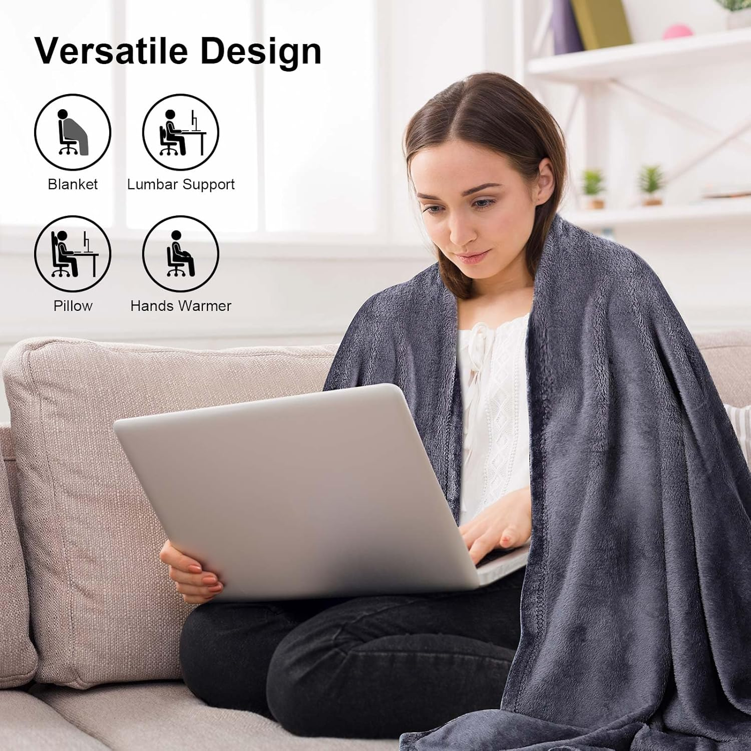 DAWNTREES 2 Pack Travel Blanket and Pillow - Travel Essentials Gifts on Airplane, Camping, Car, 2 in 1 Airplane Blanket with Soft Bag Pillowcase, Hand Luggage Sleeve and Backpack Clip. (Grey+Pink) image number 4