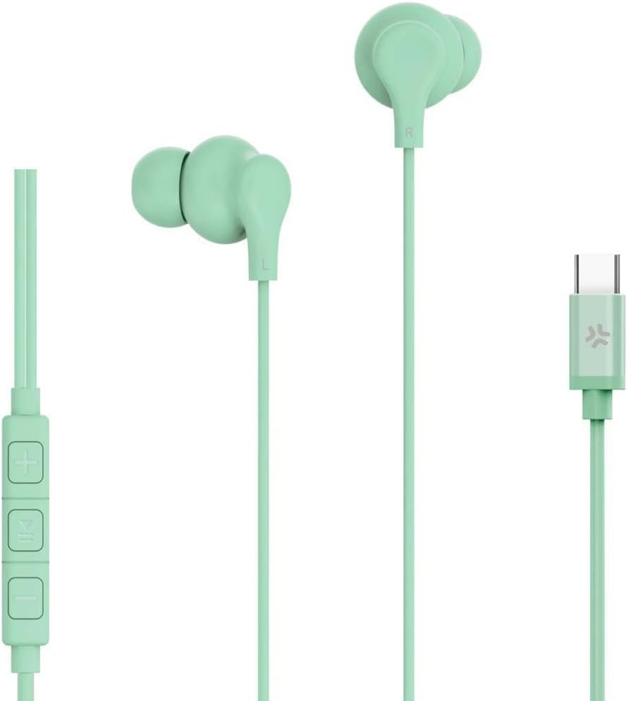 Celly, USB C Cable Earphones with Answer Button, Volume Control, Built-In Microphone - Blue