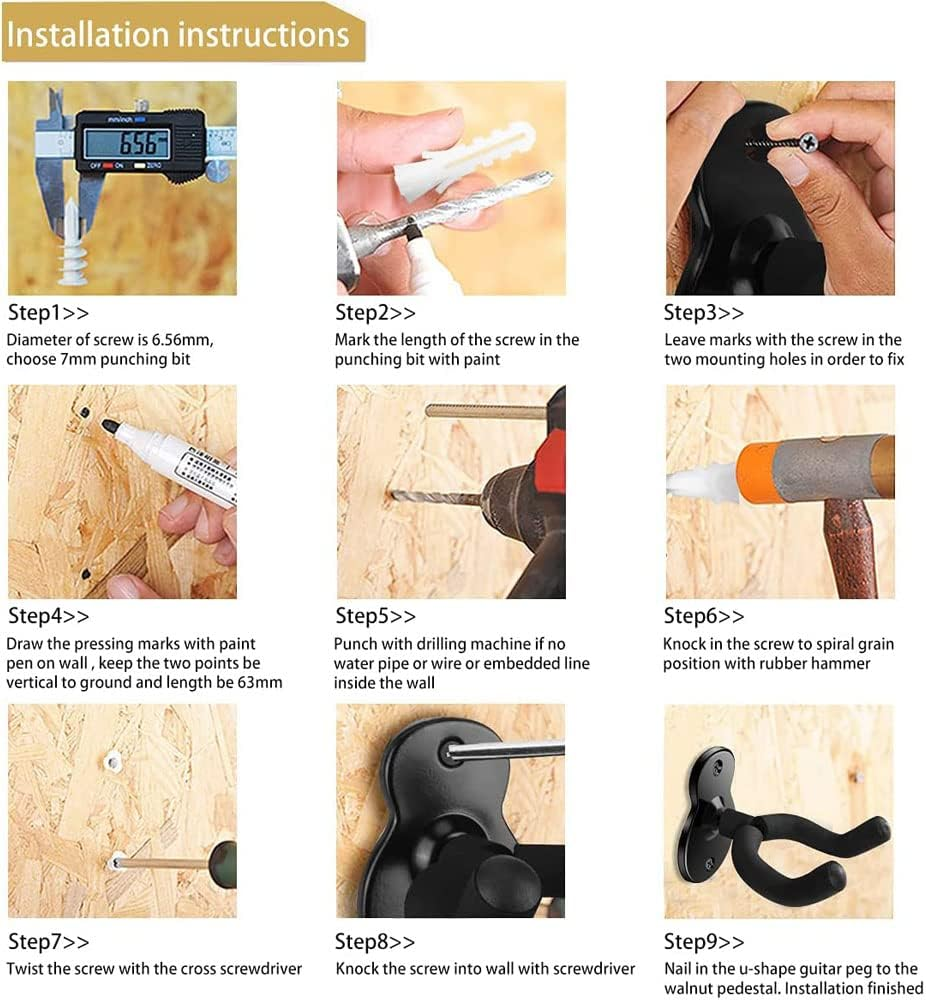 4 Pack Guitar Hanger Hook Wall Mount, Musical Instruments Stand for Hanging All Size Guitars, Bass, Mandolin, Banjo