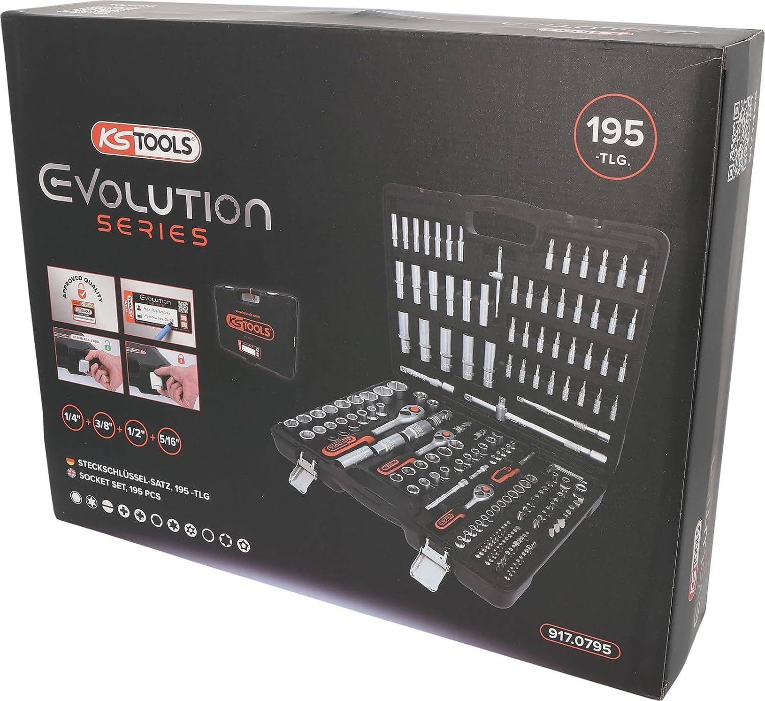 KS Tools 917.0795 1/4" + 3/8" + 1/2" Socket Set, 195 Pcs image number 1