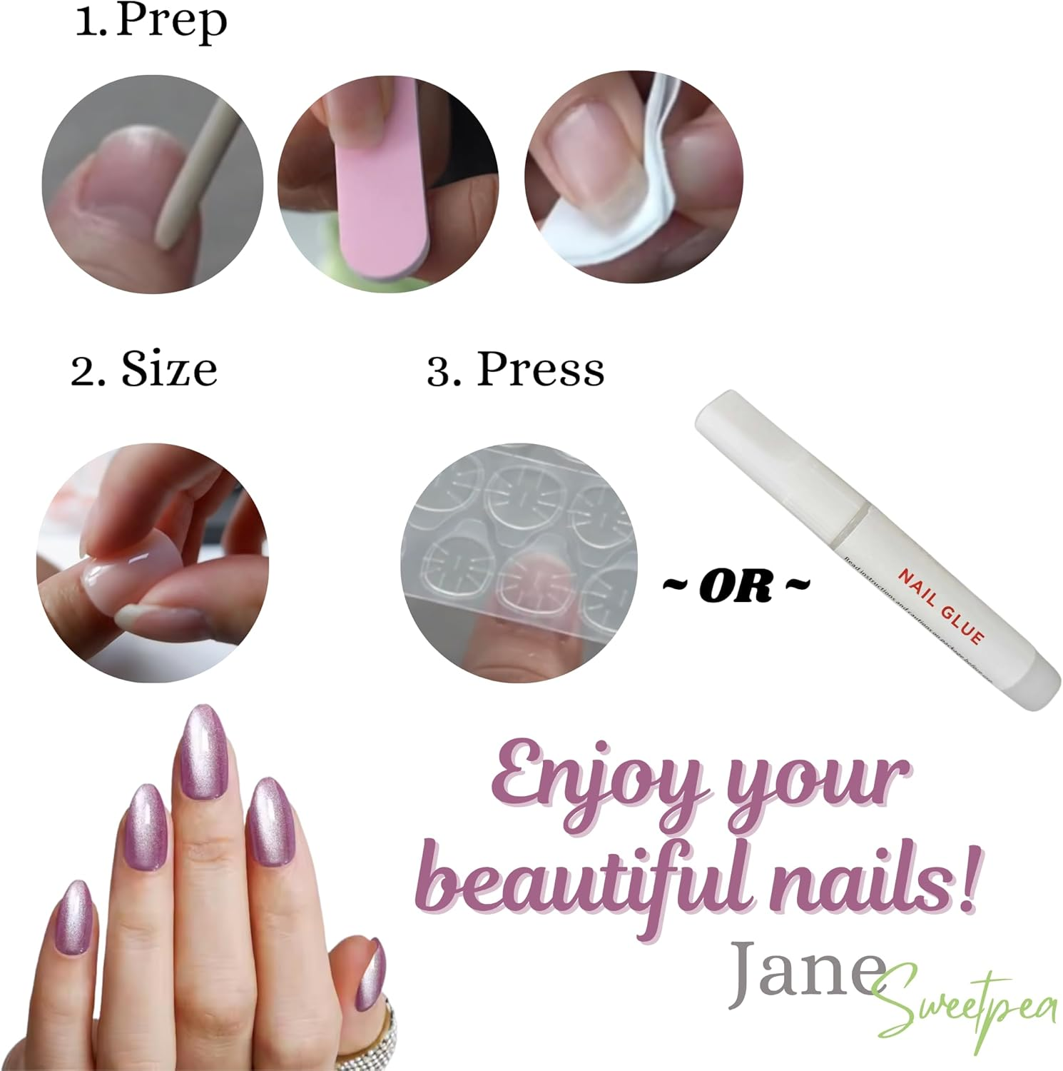 Rainbow Rush Press-On Nails Nailway X Jane Sweetpea&ndash; Salon-Quality Glossy Diagonal French Rainbow Medium Long Reusable Tips 24-Piece Set &ndash; Nail Glue & Tabs Included