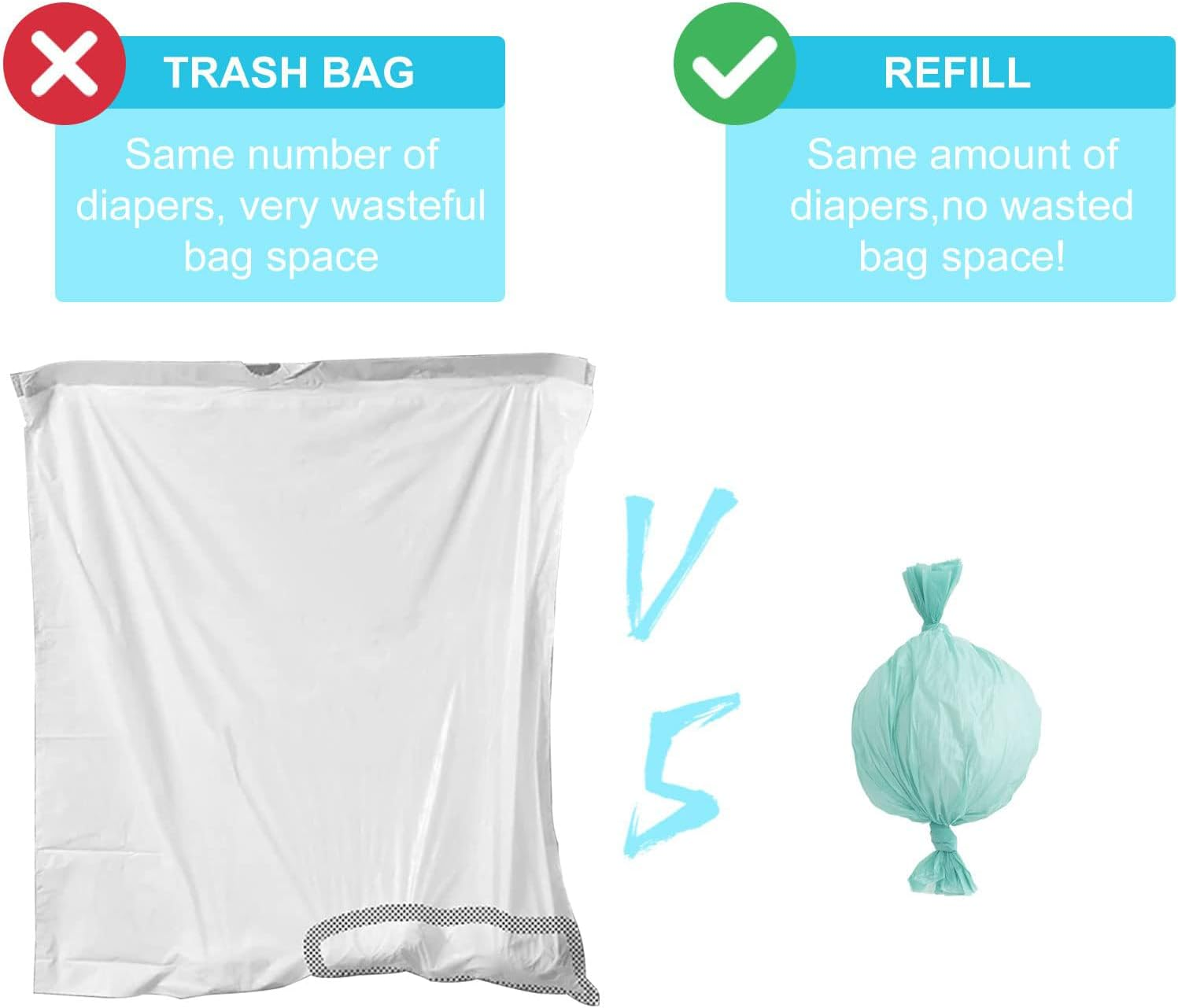 8 Pack Disposable Nappy Bin Liners Refill Bags,Diaper Pail Liner Compatible with KORBELL 16L Disposal Nappy Bin Bag (Green) image number 4