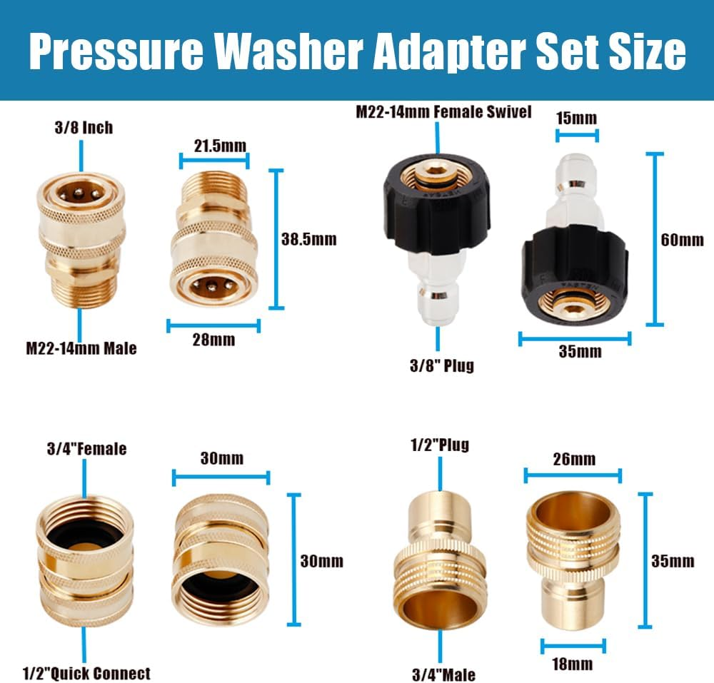 Yakamoz 8 Pack Pressure Washer Adapter Set, M22 Swivel to 3/8'' Quick Connect, 3/4" to Quick Release, Quick Disconnect Kit Suitable for Pressure Cleaning Machine Kit