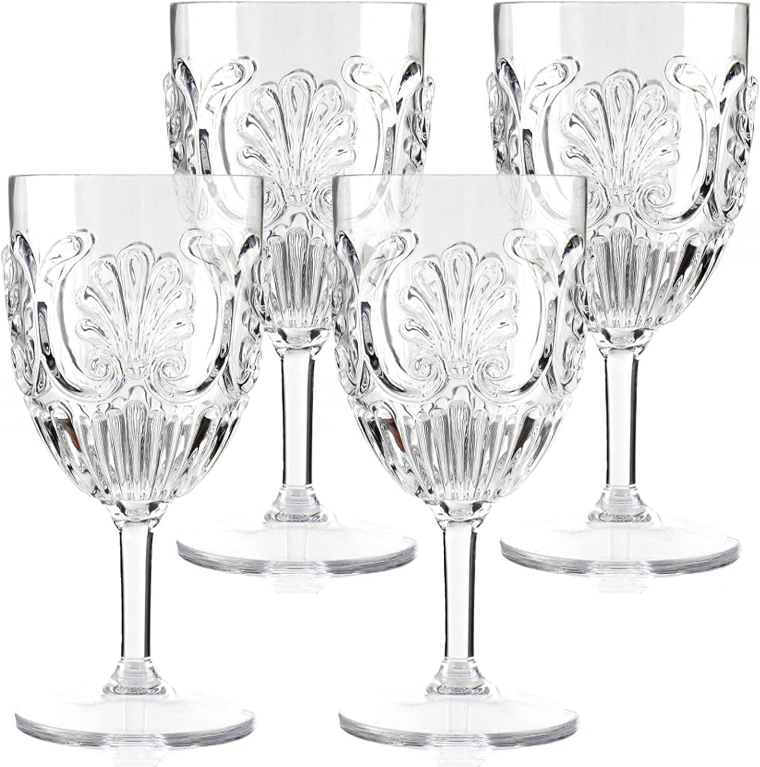 KOMOREBI Shatterproof Acrylic Wine Glasses - Unbreakable Plastic Goblets, Bpa-Free & Drop-Proof Glassware - Elegant Drinkware for Indoor & Outdoor Use - 14Oz, Set of 4 (Clear)