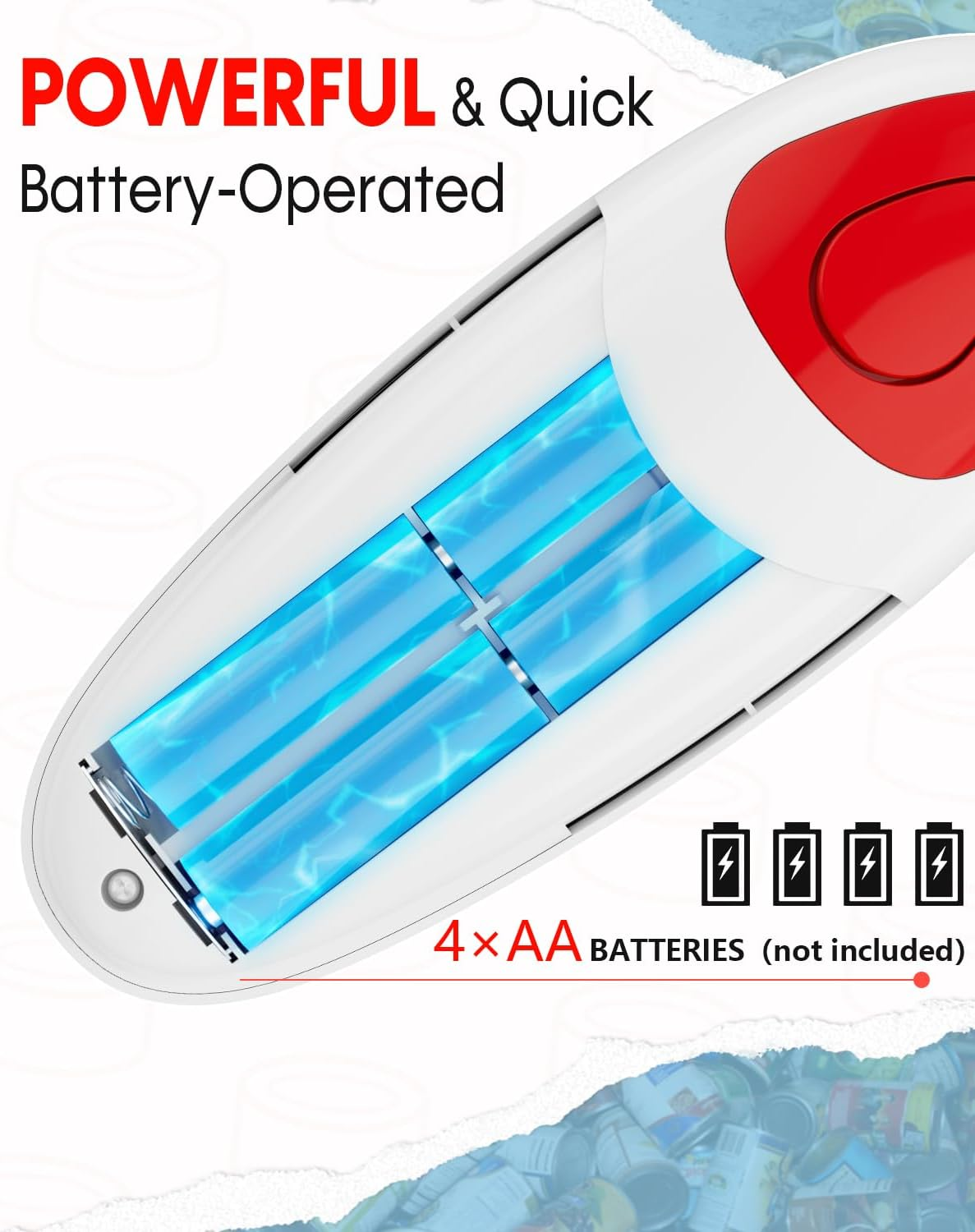 Electric Can Opener for Seniors One Touch - Easy Use, Smooth Edge Side Cut Auto Can Opener with Power Motor Fits All Can Sizes - Battery Operated, Hand Free for Kitchen by Befumly (Red) - Blue image number 5