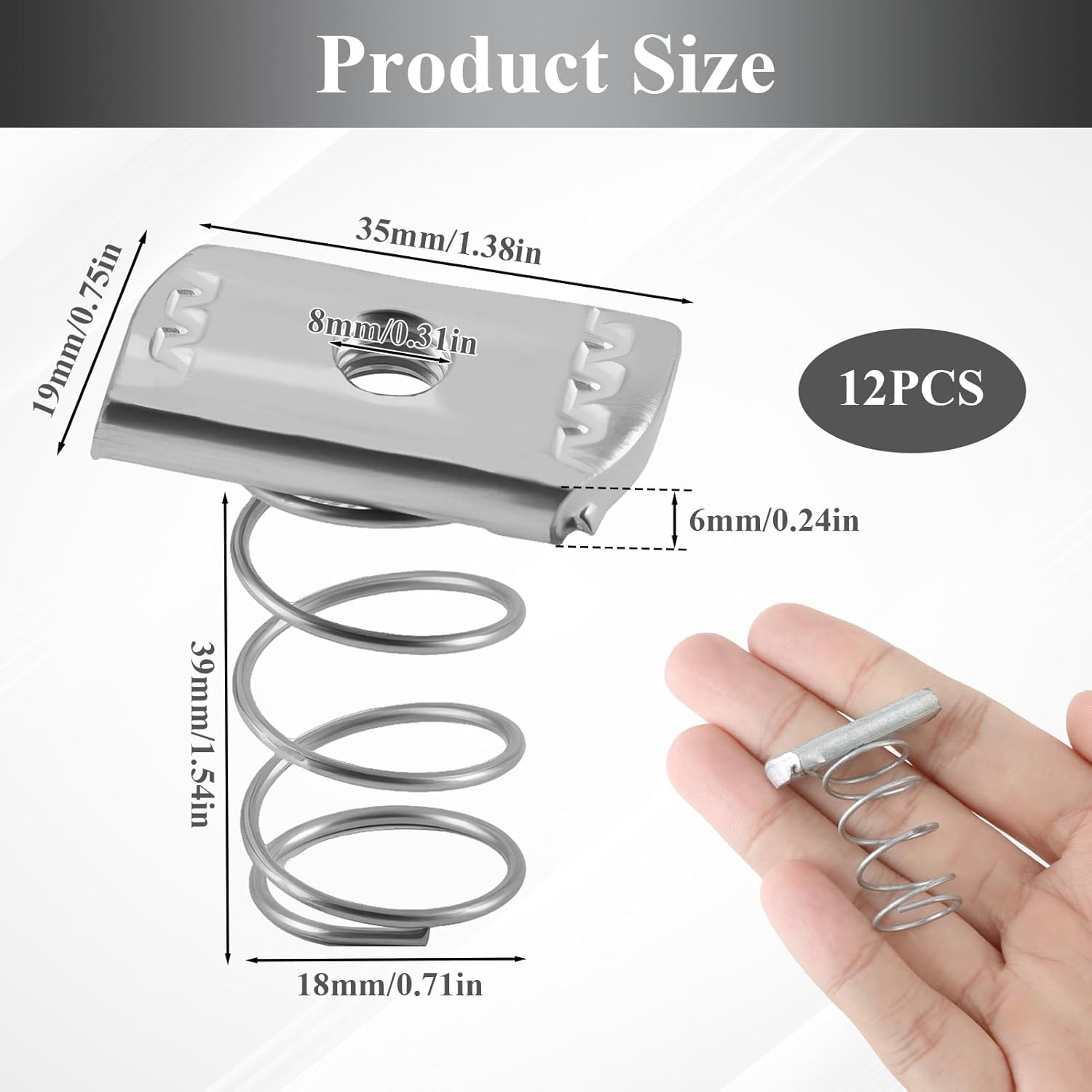 12 Pcs M8 Galvanized Spring Nut, High-Strength C-Shaped Steel Strut Channel Nuts, Durable & Corrosion-Resistant Spring Channel Nut Silver Finish, Ideal for Electrical, HVAC & Construction image number 2