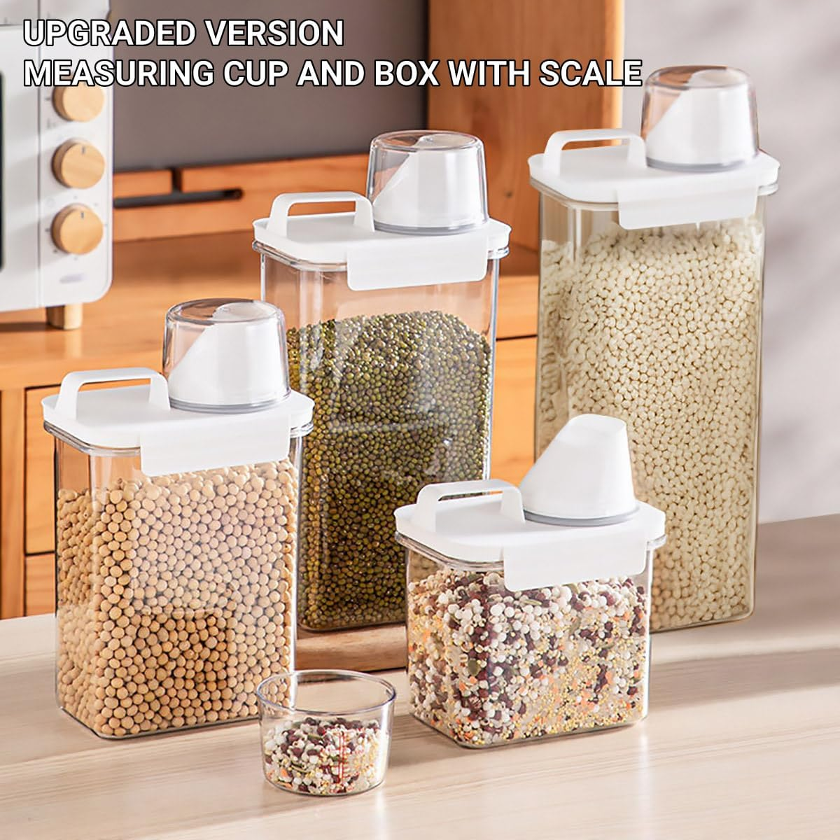 AIMALL 1100ML&ndash;2900ML Rice Storage Container with Lid and Measuring Cup Airtight Moisture-Proof Grain Box for Flour Cereal Dry Food Pet Cat Dog Food Sealed Kitchen Storage Jar image number 2