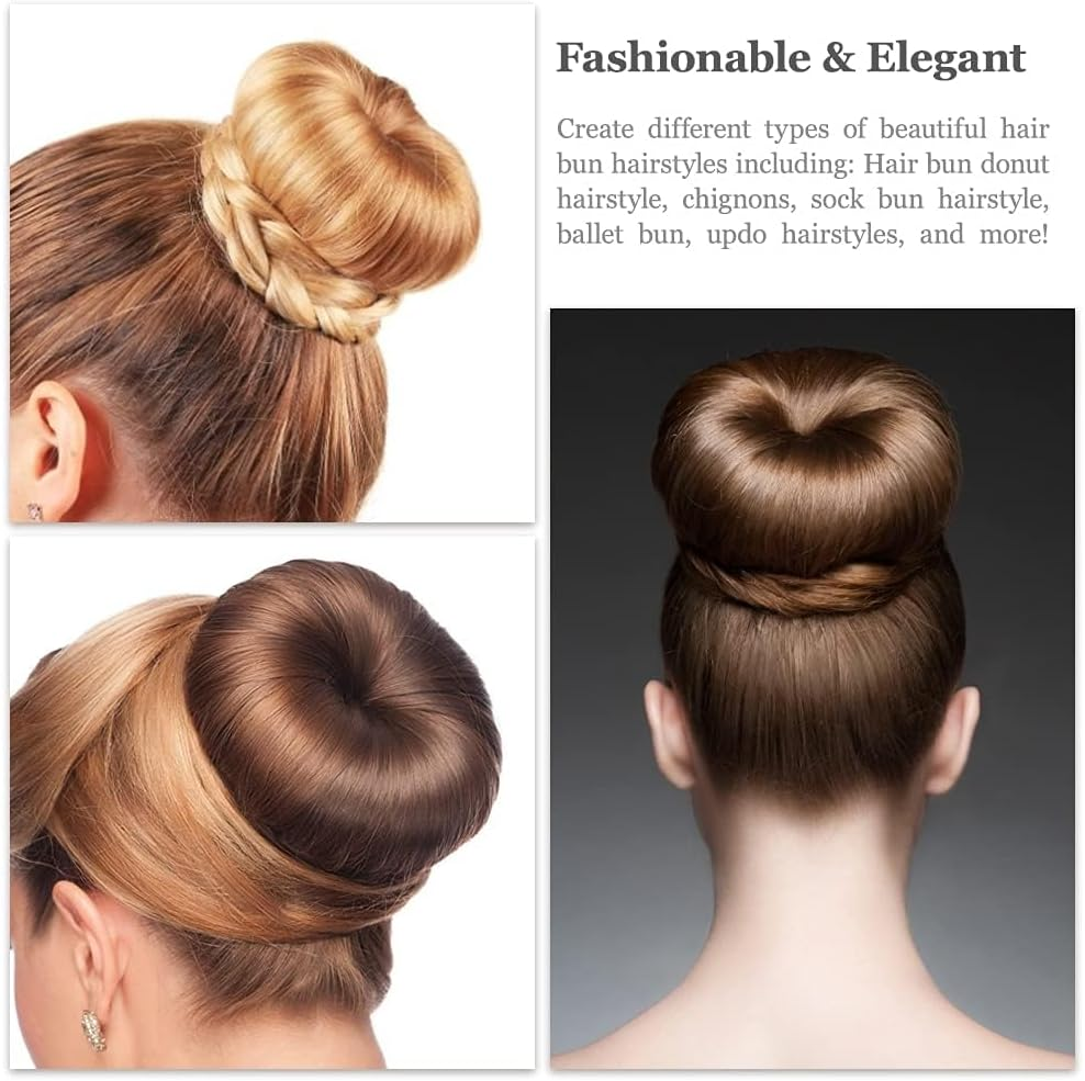 Hair Bun Maker 50 Pieces Set, Donut Bun Shaper with 3Pcs Dark Brown &3Pcs Beige(2 Large, 2 Medium and 2 Small), 5 Pieces Hair Elastic Bands, 40 Pieces Hair Pins (Brown and Gold) image number 2