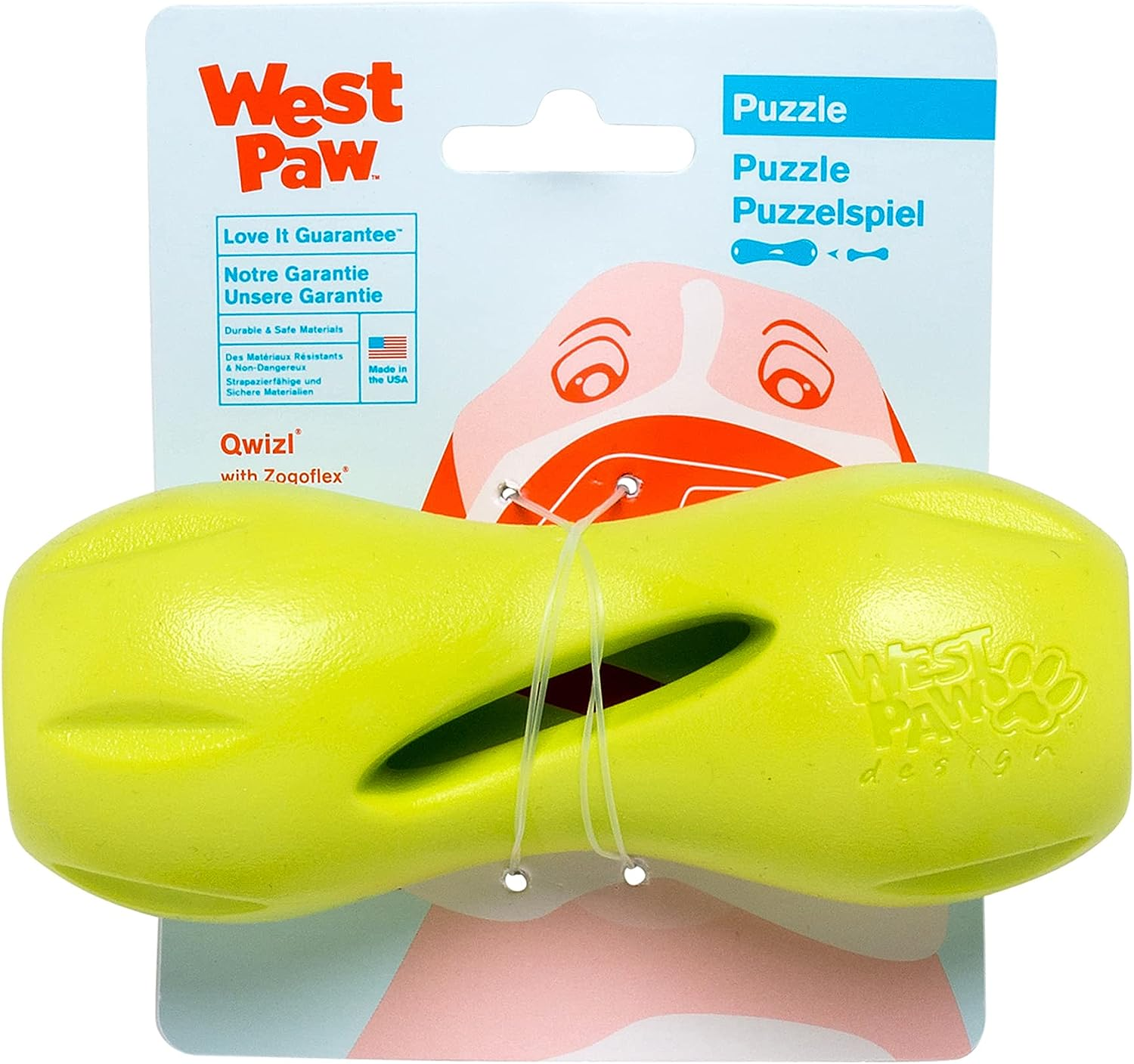 West Paw Zogoflex Qwizl Dog Puzzle Treat Toy &ndash; Interactive Chew Toy for Dogs &ndash; Dispenses Pet Treats &ndash; Brightly-Colored Dog Enrichment Toy for Aggressive Chewers, Fetch, Catch, Small 5.5", Granny Smith image number 7