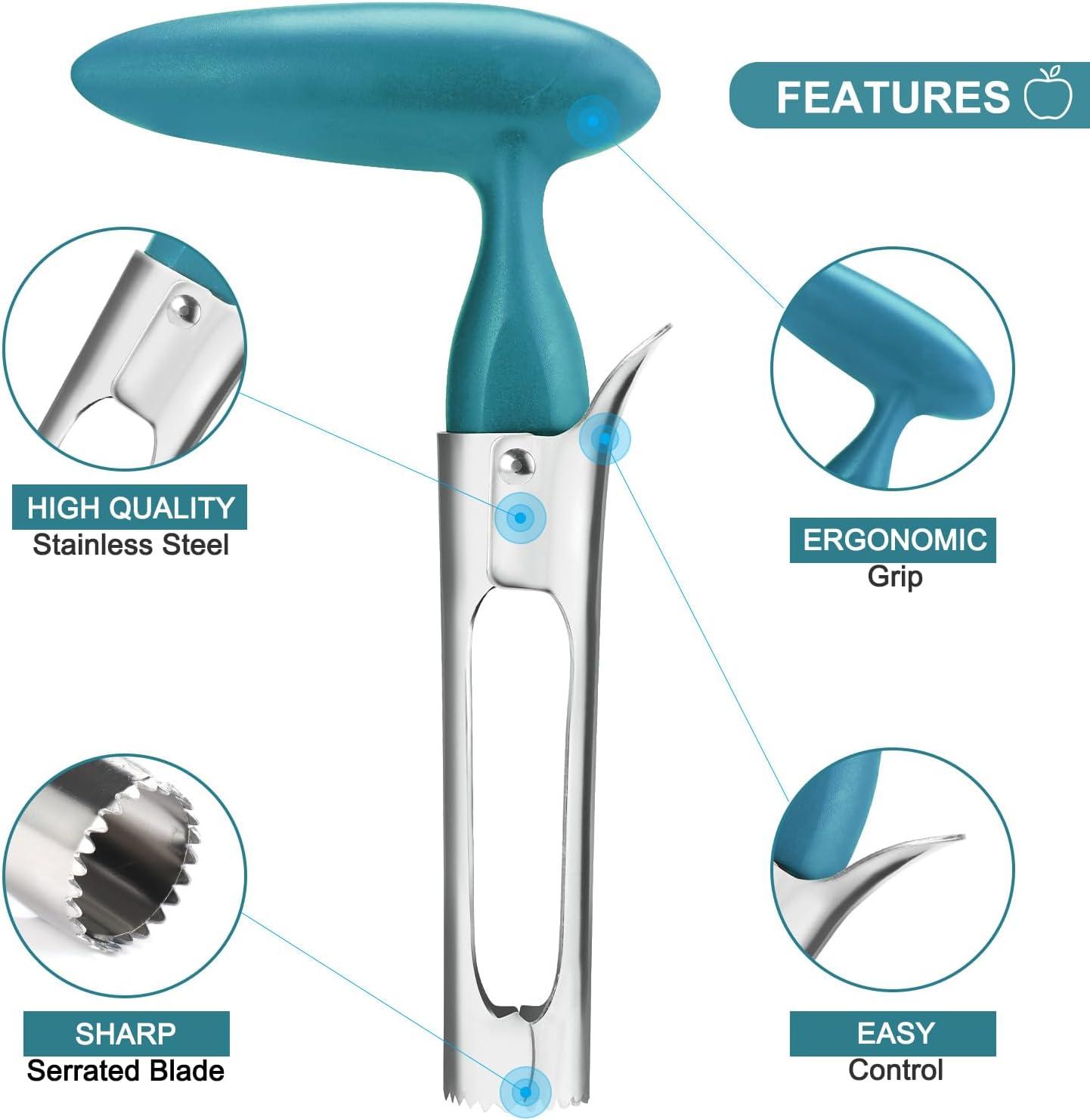 SCHVUBENR Premium Apple Corer Tool - Easy to Use and Clean - Sturdy Apple Remover with Sharp Serrated Tips - Stainless Steel Corers for Apple and Pear - Core Fruits with Ease (Blue) image number 5