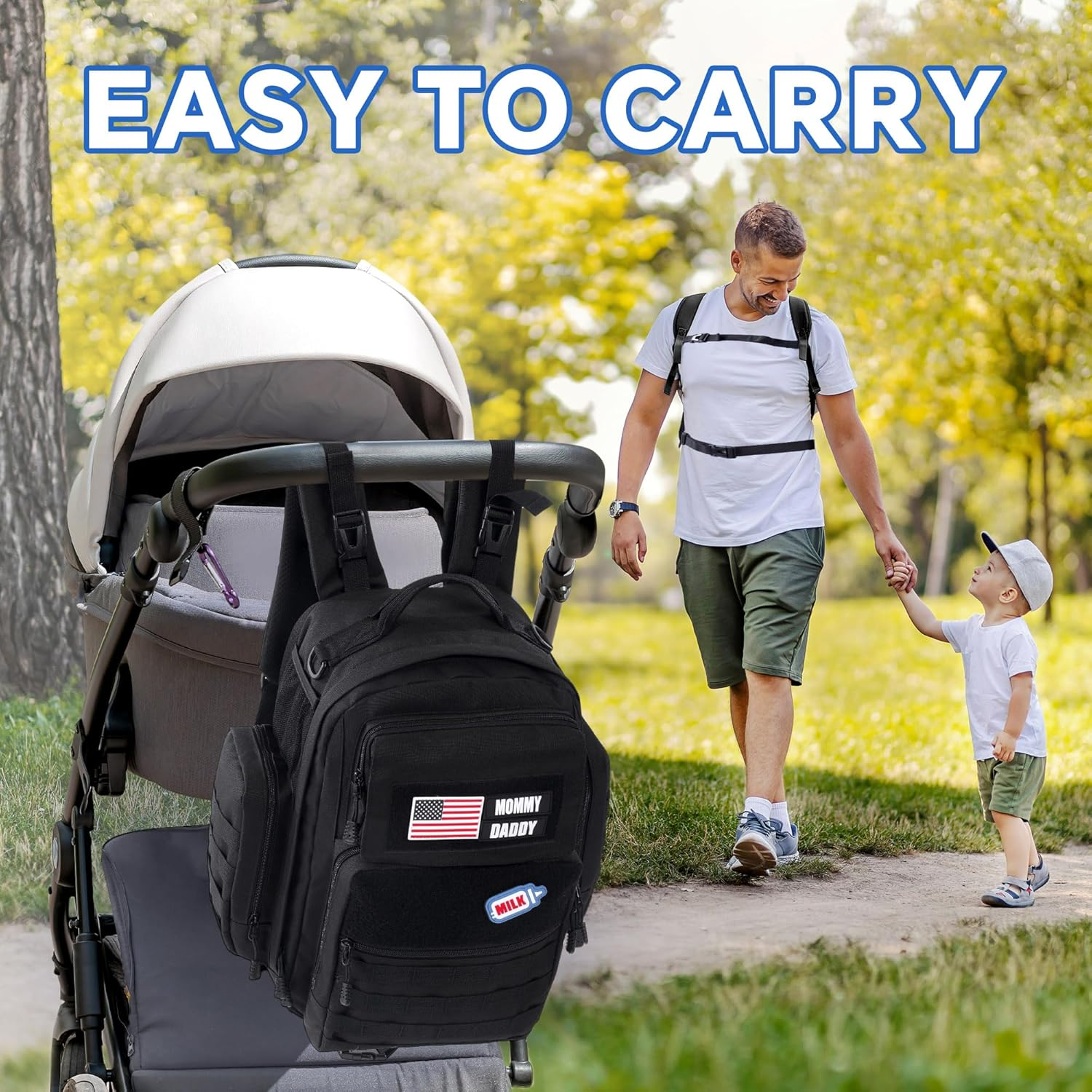 MABOZOO Black Military Dad Diaper Bag Backpack with Waterproof Changing Pad,Molle Style Mens Diaper Bag for Travel,Large Baby Backpack Bag with Insulated Bottle Holders image number 4