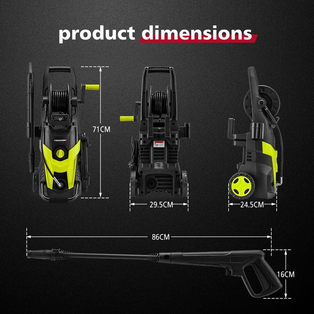 Fieryred High Pressure Washer 4200PSI, 2700W with Turbo/Spray Nozzle, Lance, Detergent Bottle, Brush, Rotary Surface Cleaner, 5M Hose, Electric Pressure Cleaner for Cleaning Patios, Cars, Homes image number 5