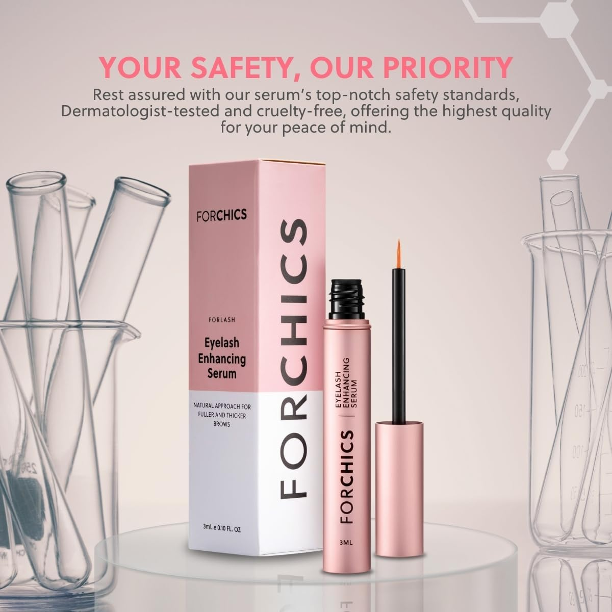 Forchics Forlash Eyelash Growth Serum - Enhancement Lash Booster for Fuller, Thicker, and Longer Eyelashes - Organic Lash Enhancer & Essential Thickener | Vegan & Cruelty-Free - [0.10 Fl. Oz / 3Ml] image number 6