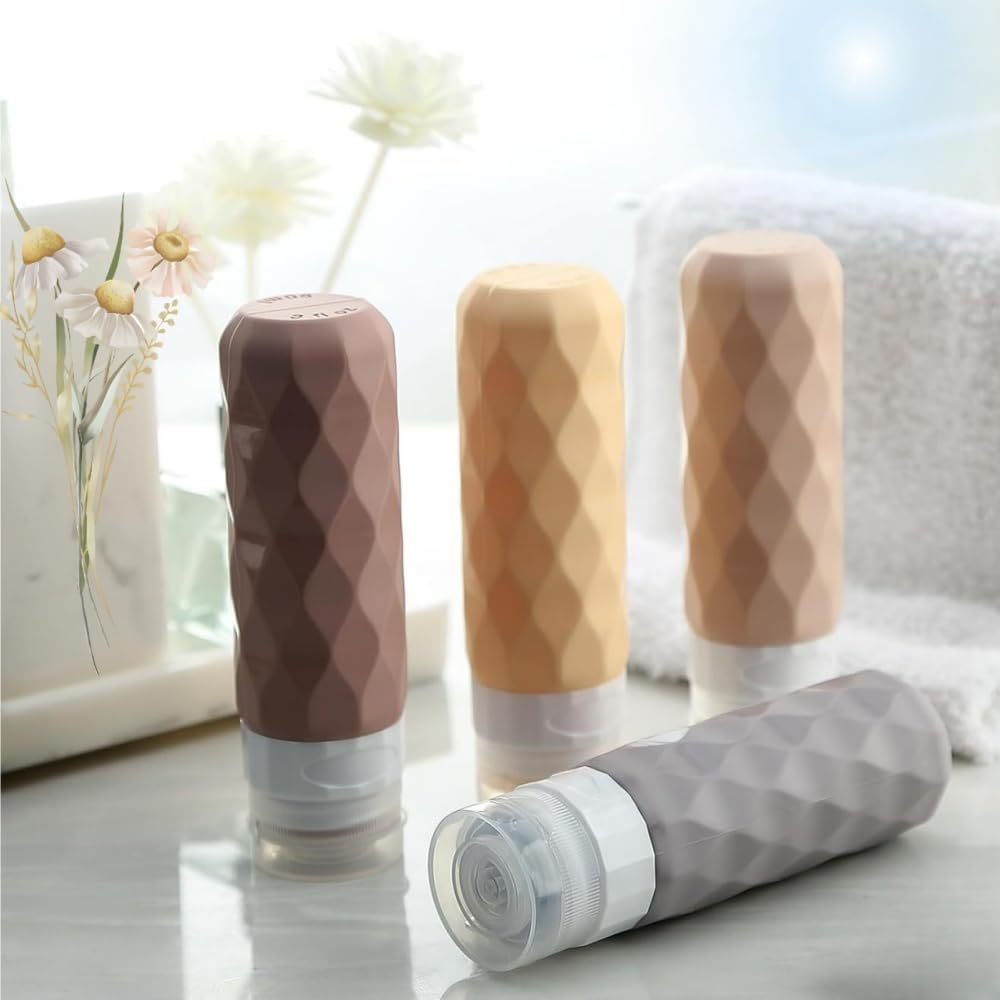 Travel Bottles for Toiletries with Labels, 90 Ml Silicone Travel Bottles Set with Clear Zipper Toiletry Bag, Leakproof Refillable Squeeze Travel Size Containers for Shampoo Conditioner (Cream) image number 4