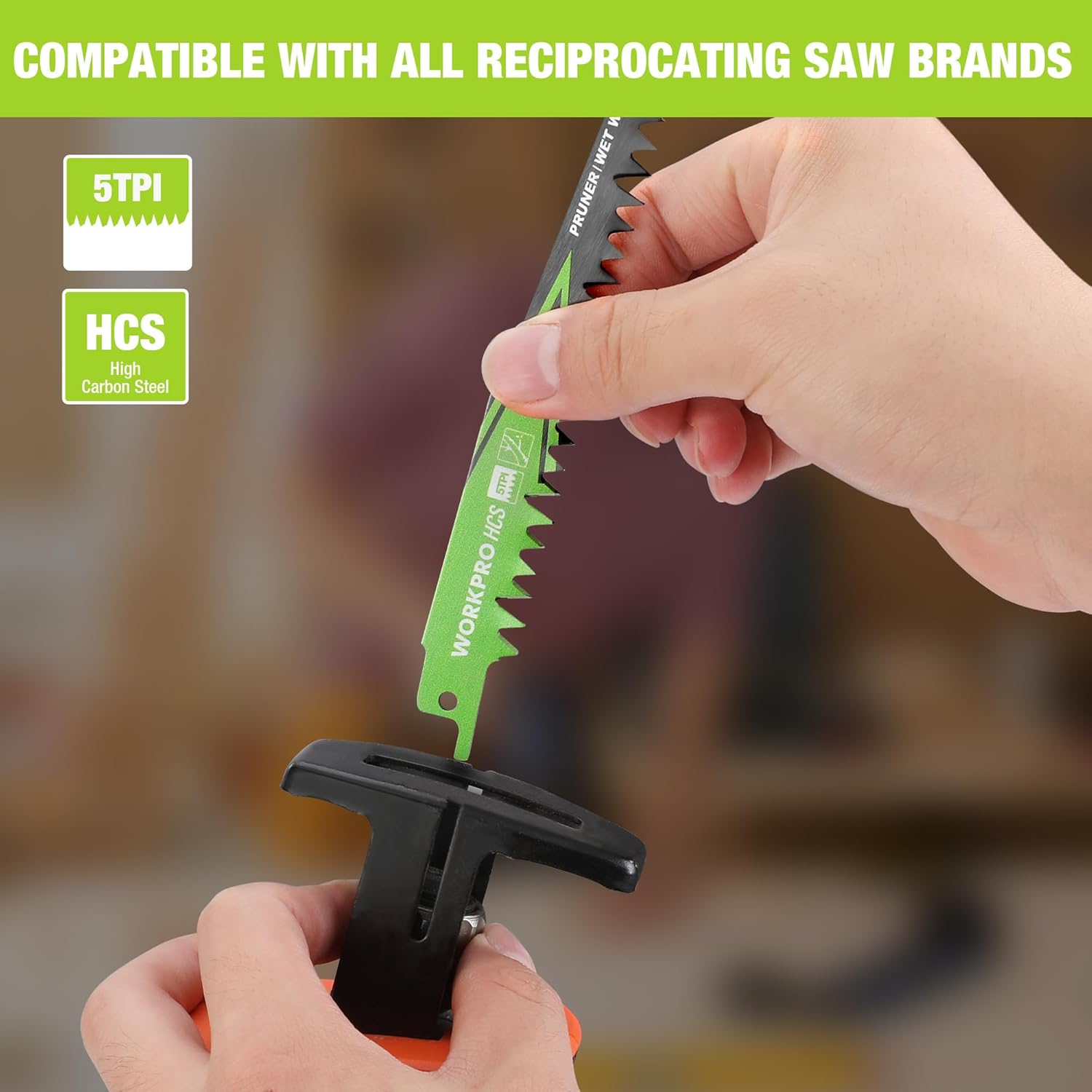 WORKPRO 5-Piece Reciprocating Saw Blades Set | Sabre Saw Blades for Cutting Branches | 152Mm 5TPI Saw Blades Set with Plastic Storage Box | Compatible with Most Reciprocating Saw