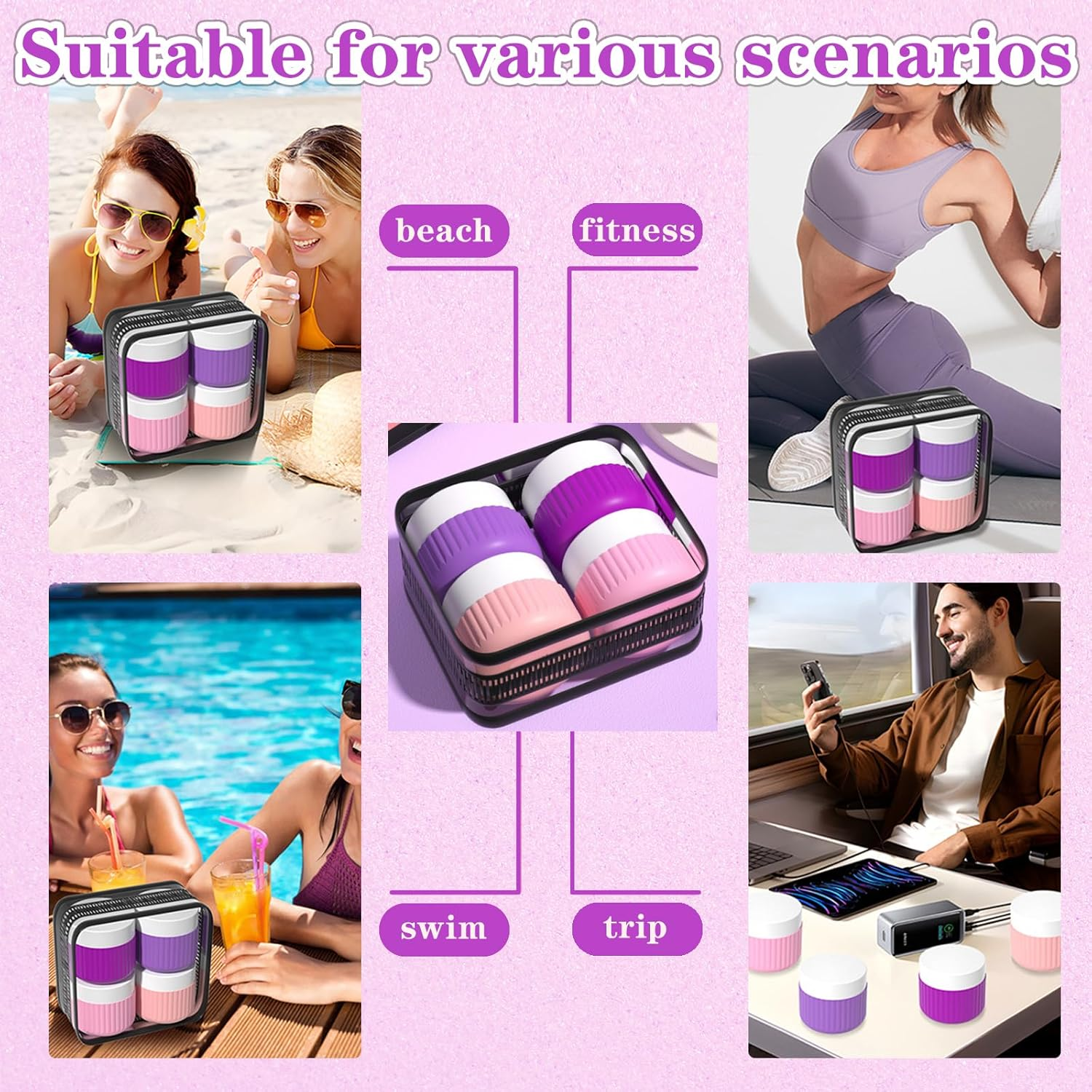 Silicone Travel Containers for Toiletries, TSA Approved 1.7Oz Travel Toiletry Bottles Set with Leak-Proof Jars and Spatulas, BPA Free Travel Size Toiletries for Lotion, Cream, Shampoo (Light Colour)